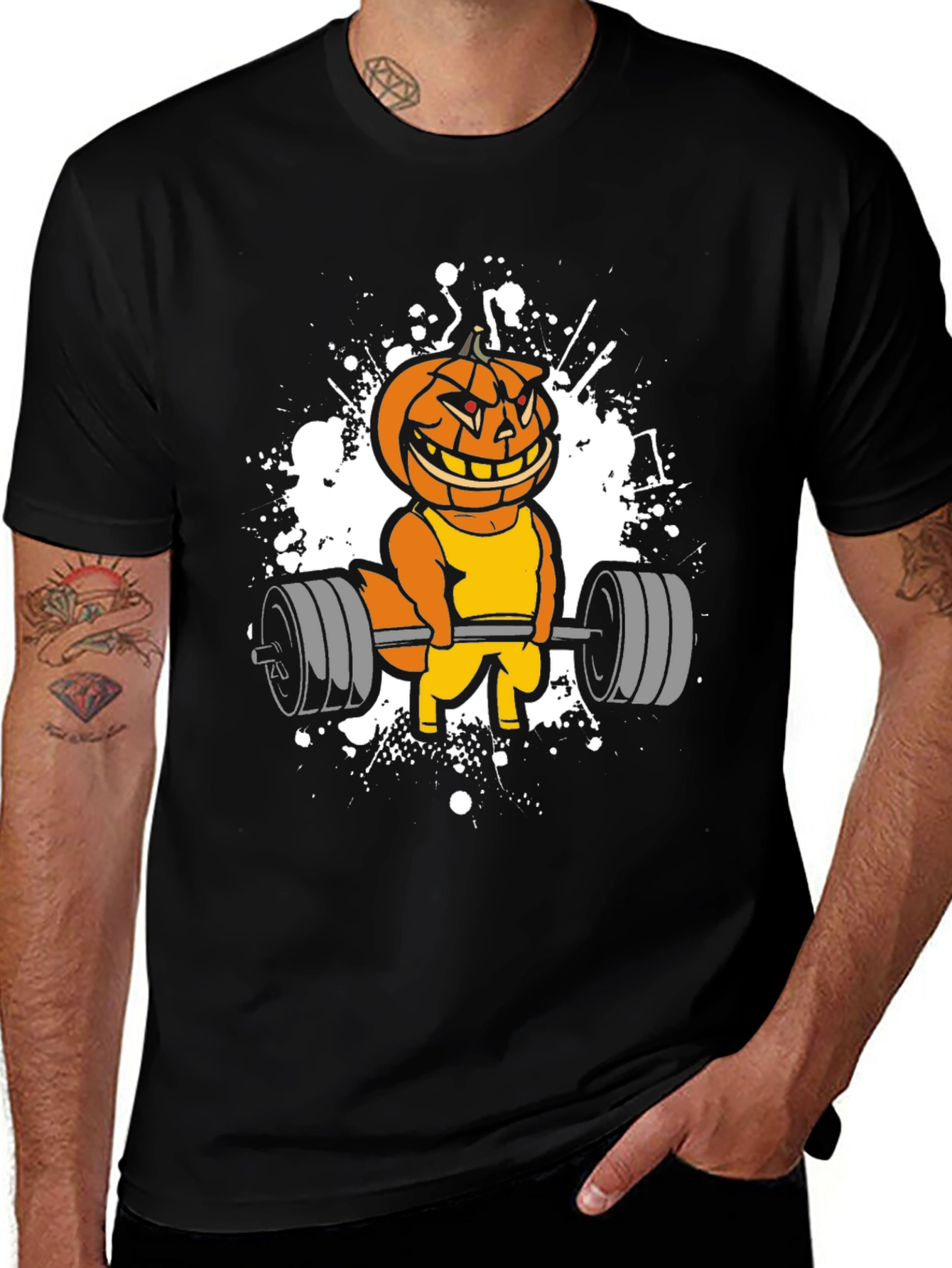 Variant 9 of Halloween Pumpkin Gym Workout Black T-Shirt