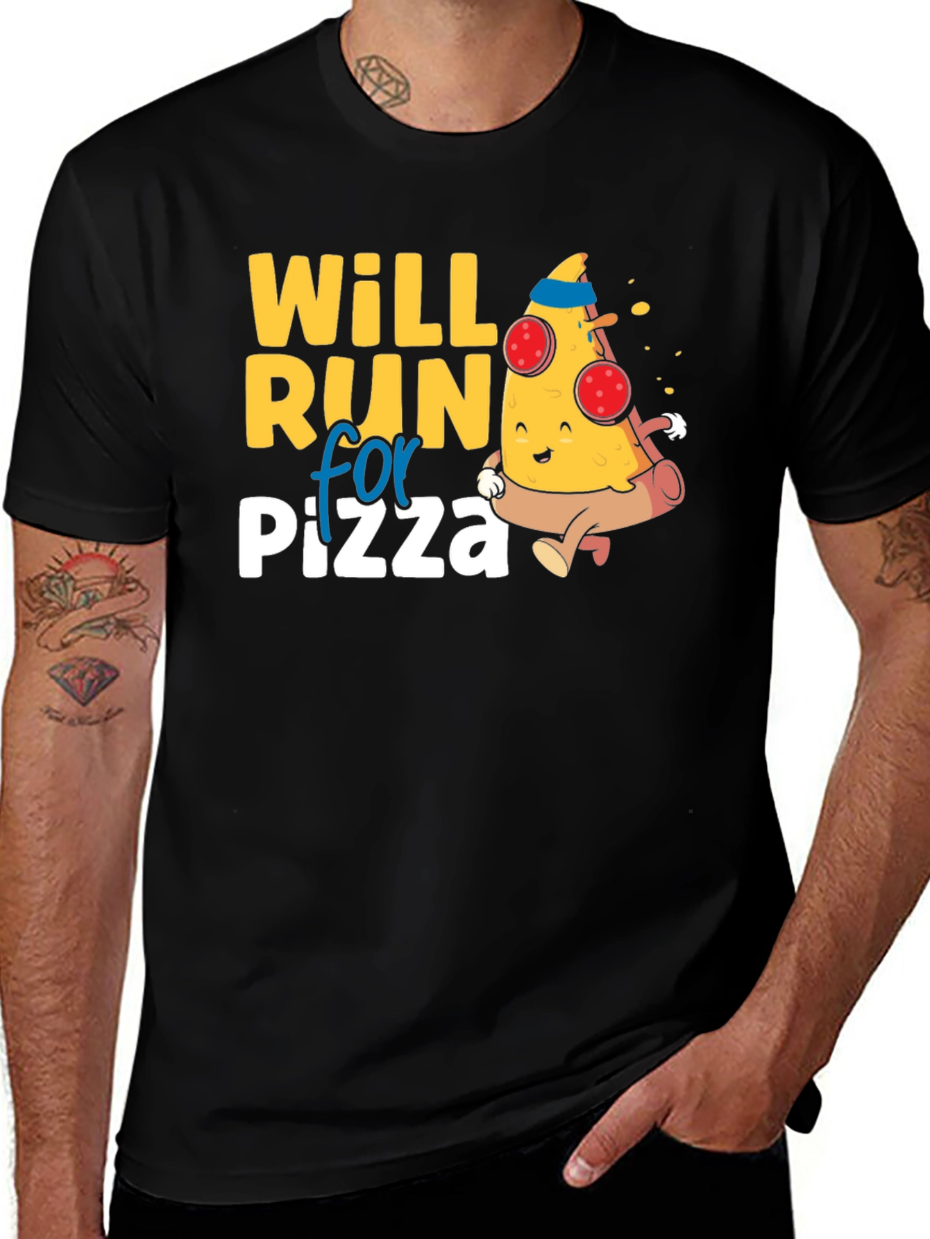 Variant 11 of Will Run for Pizza Black T-Shirt Funny Foodie Graphic Tee