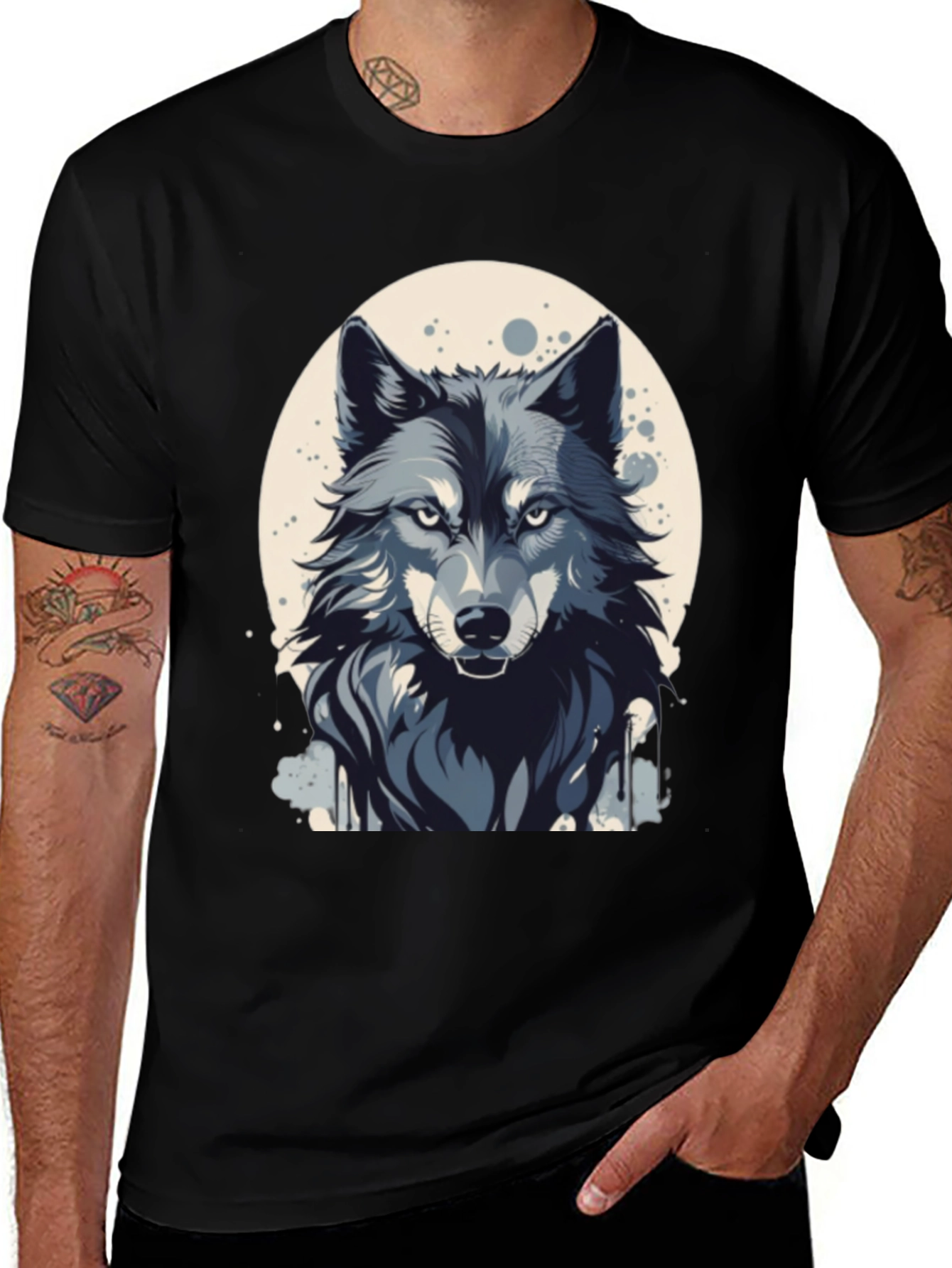 Variant 15 of Men's Wolf Graphic Black T-Shirt