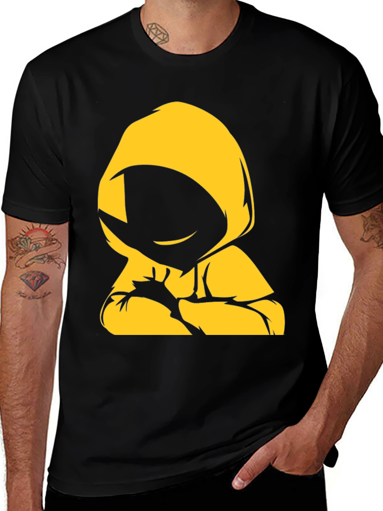 Variant 9 of Black T-Shirt Yellow Graphic Hooded Figure