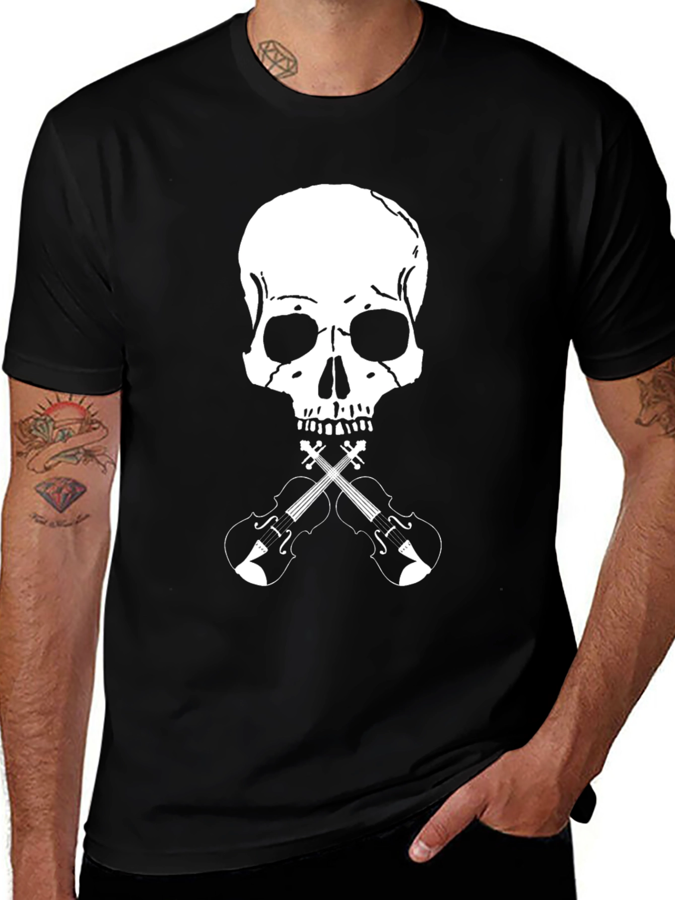 Variant 5 of Skull & Violins Graphic Tee - Rocker Style