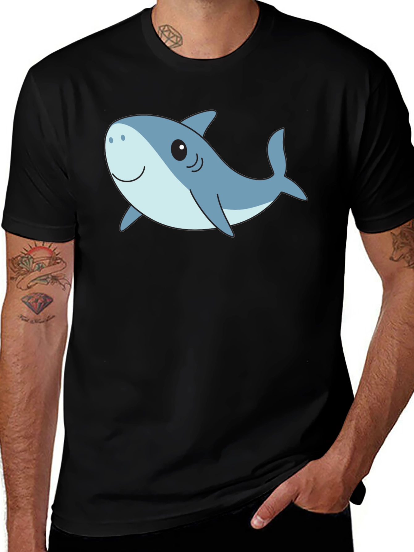 Variant 30 of Cute Cartoon Shark Graphic Black T-Shirt