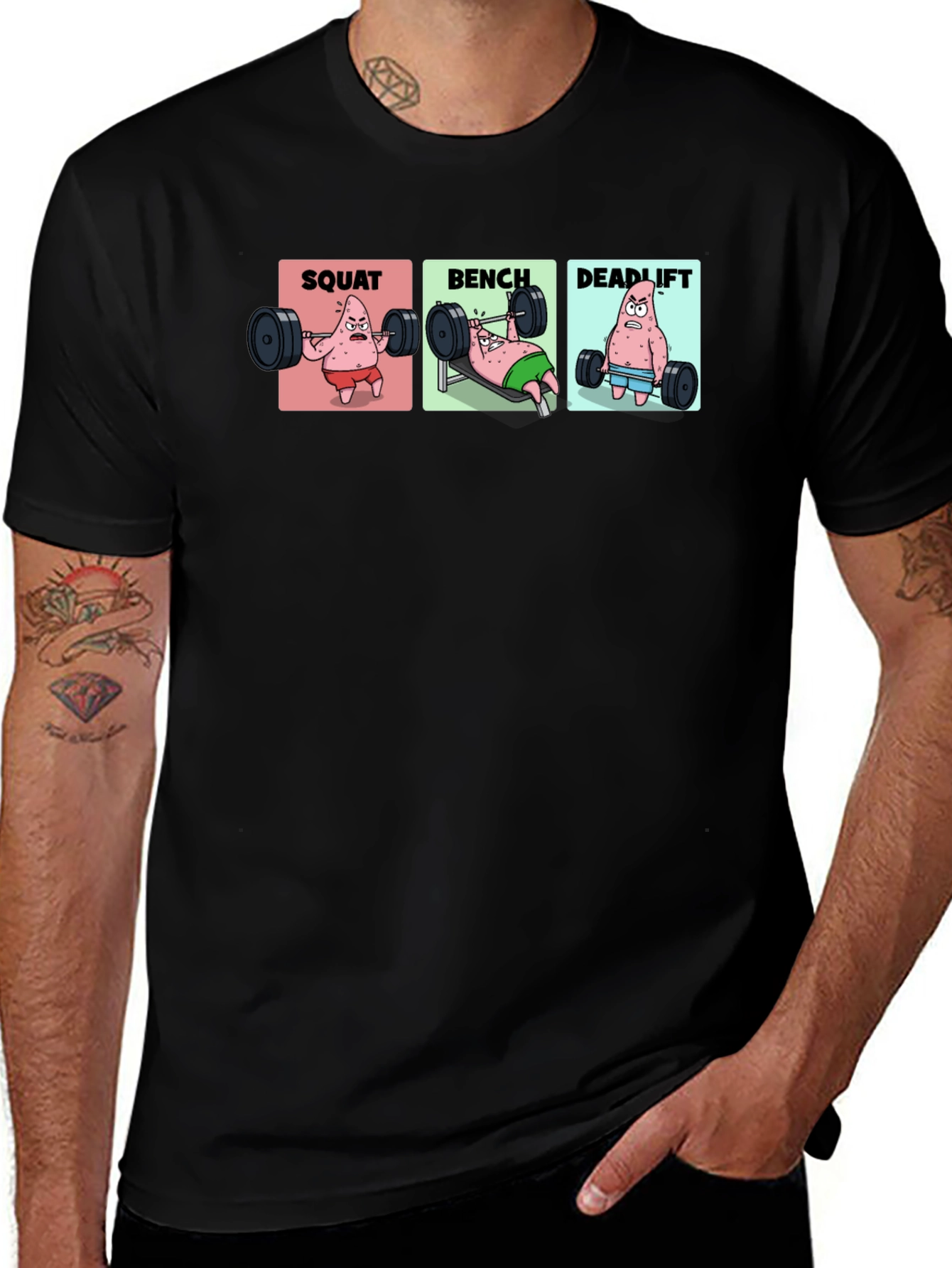 Variant 27 of Patrick Star Gym T-Shirt - Squat, Bench, Deadlift
