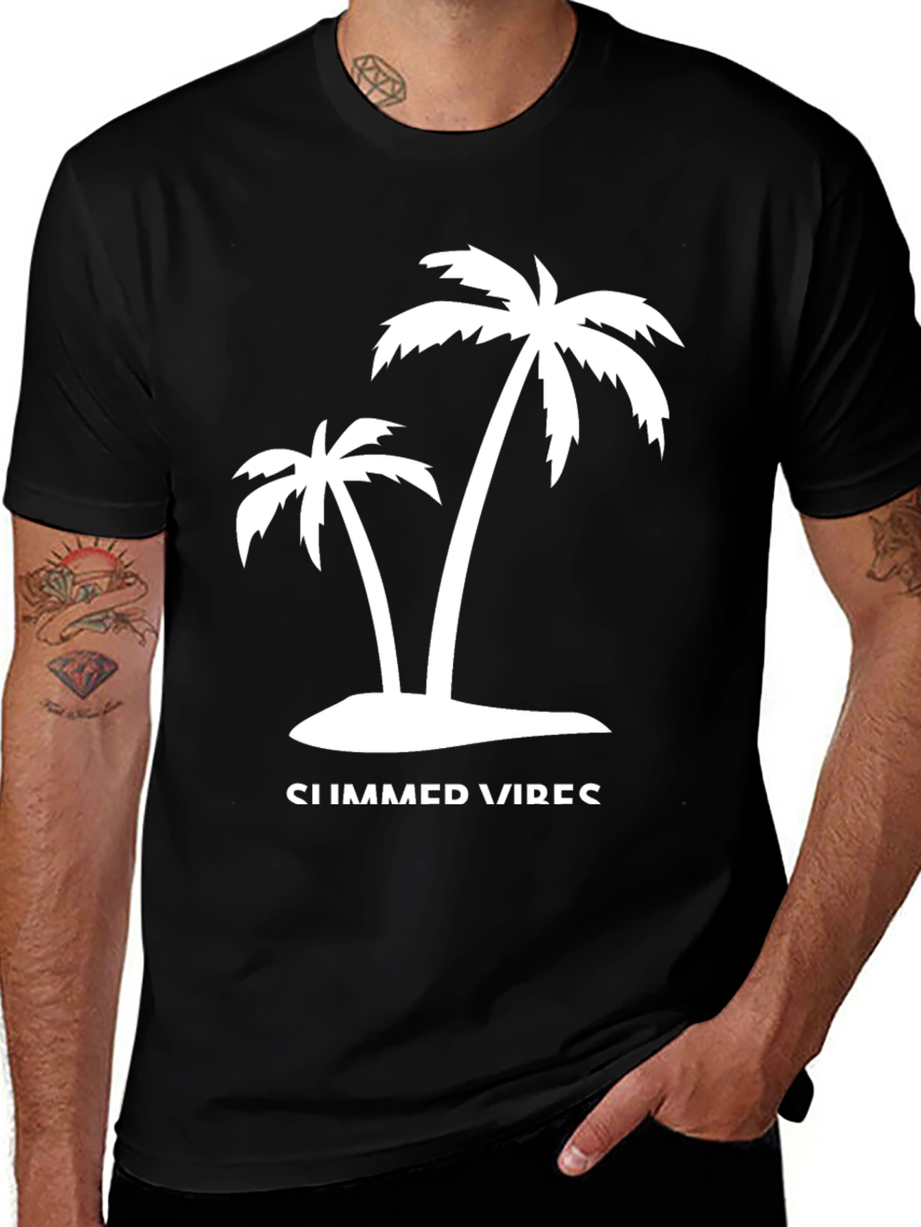 Variant 2 of Summer Vibes Palm Tree Graphic Black T-Shirt