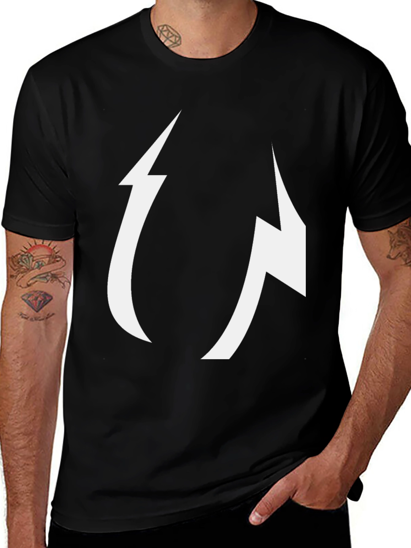 Variant 14 of Abstract Lightning Bolt Graphic Black Tee
