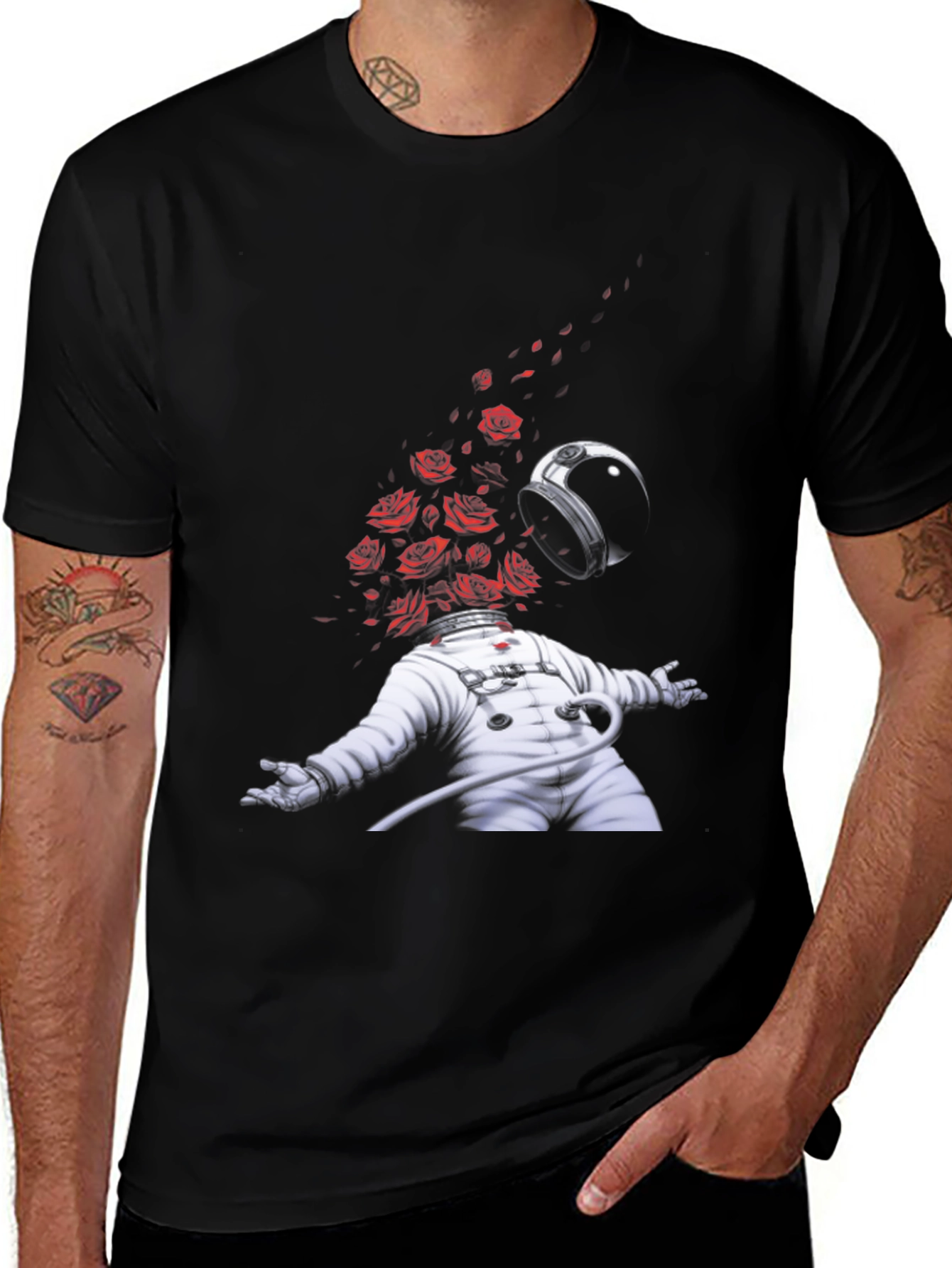 Variant 21 of Astronaut Roses Graphic Tee - Stylish Black T-Shirt
