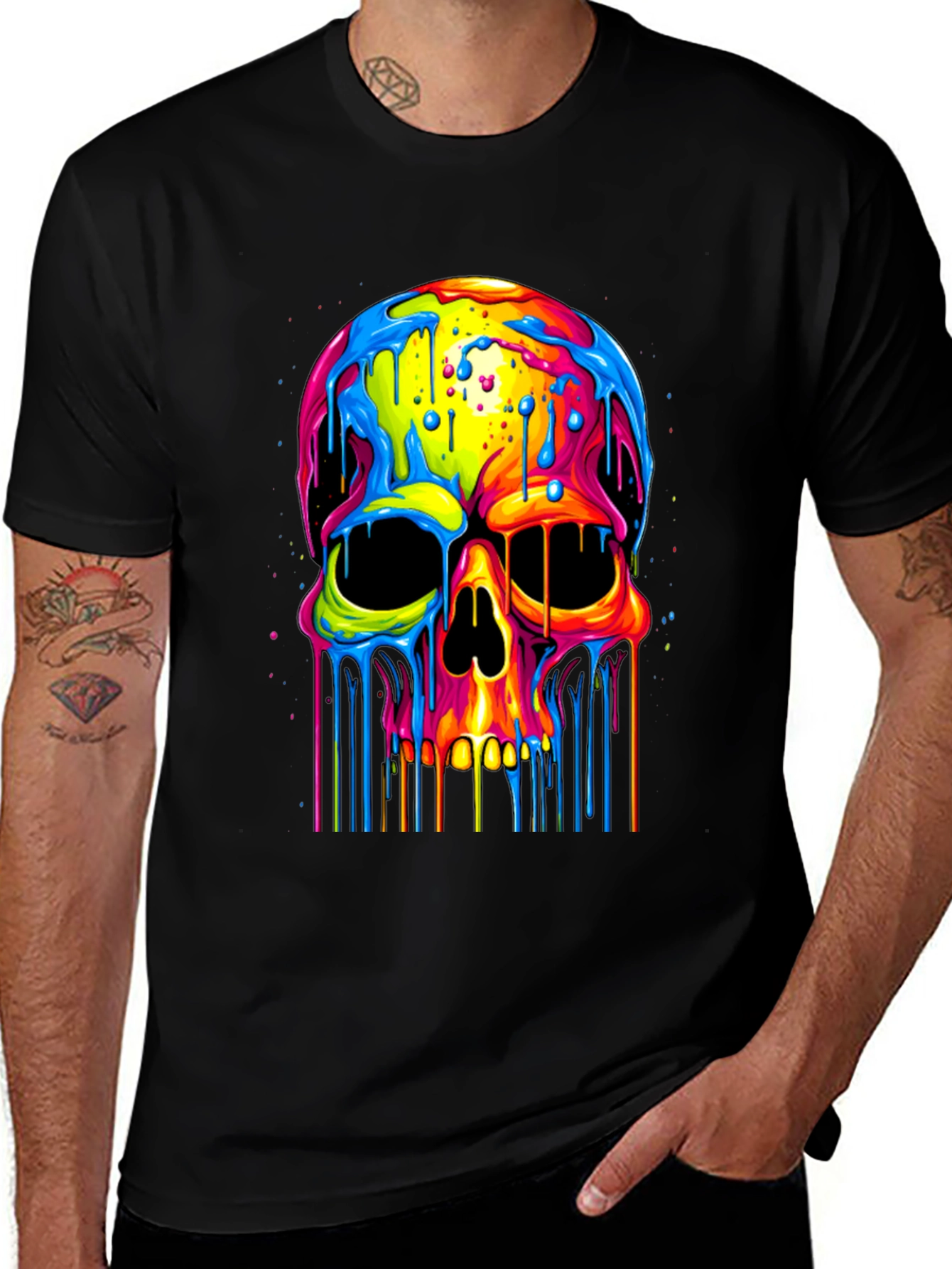 Variant 6 of Colorful Dripping Skull Graphic Tee