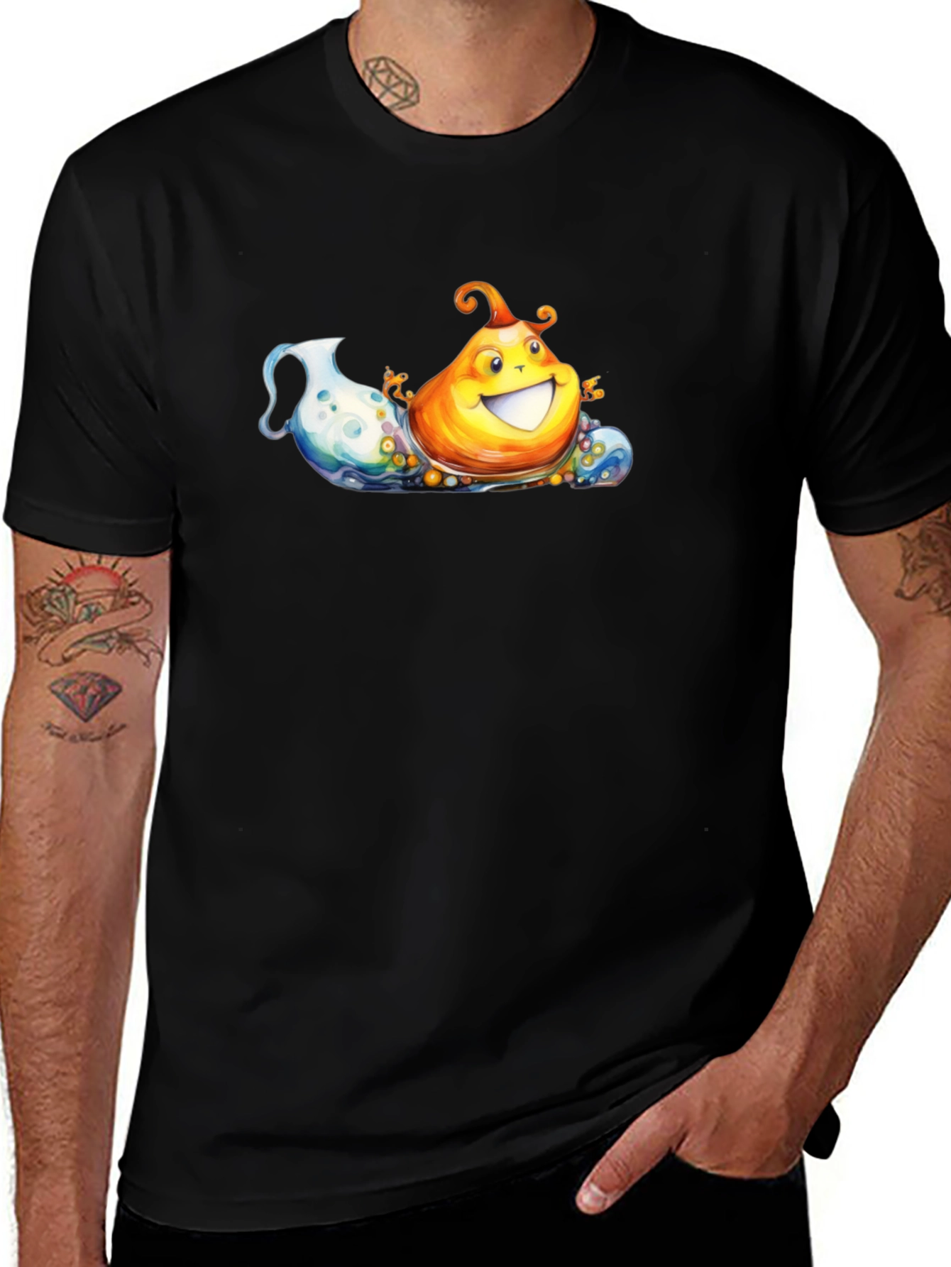 Variant 8 of Fun Cartoon Pear on Black Tee