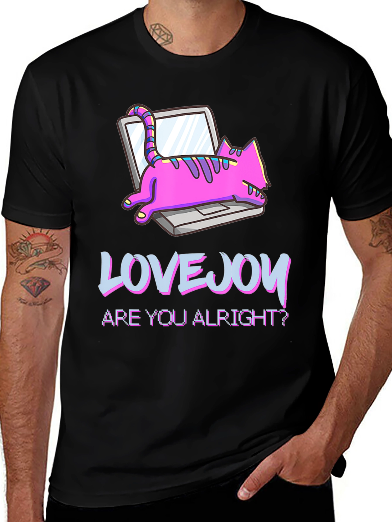 Variant 19 of Lovejoy Cat on Laptop Black Graphic Tee