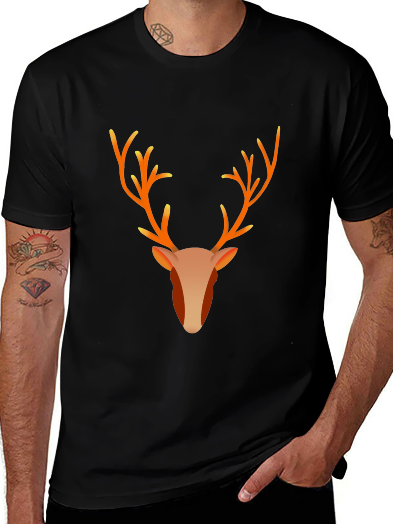 Variant 18 of Reindeer Graphic Tee - Black Cotton Blend T-Shirt
