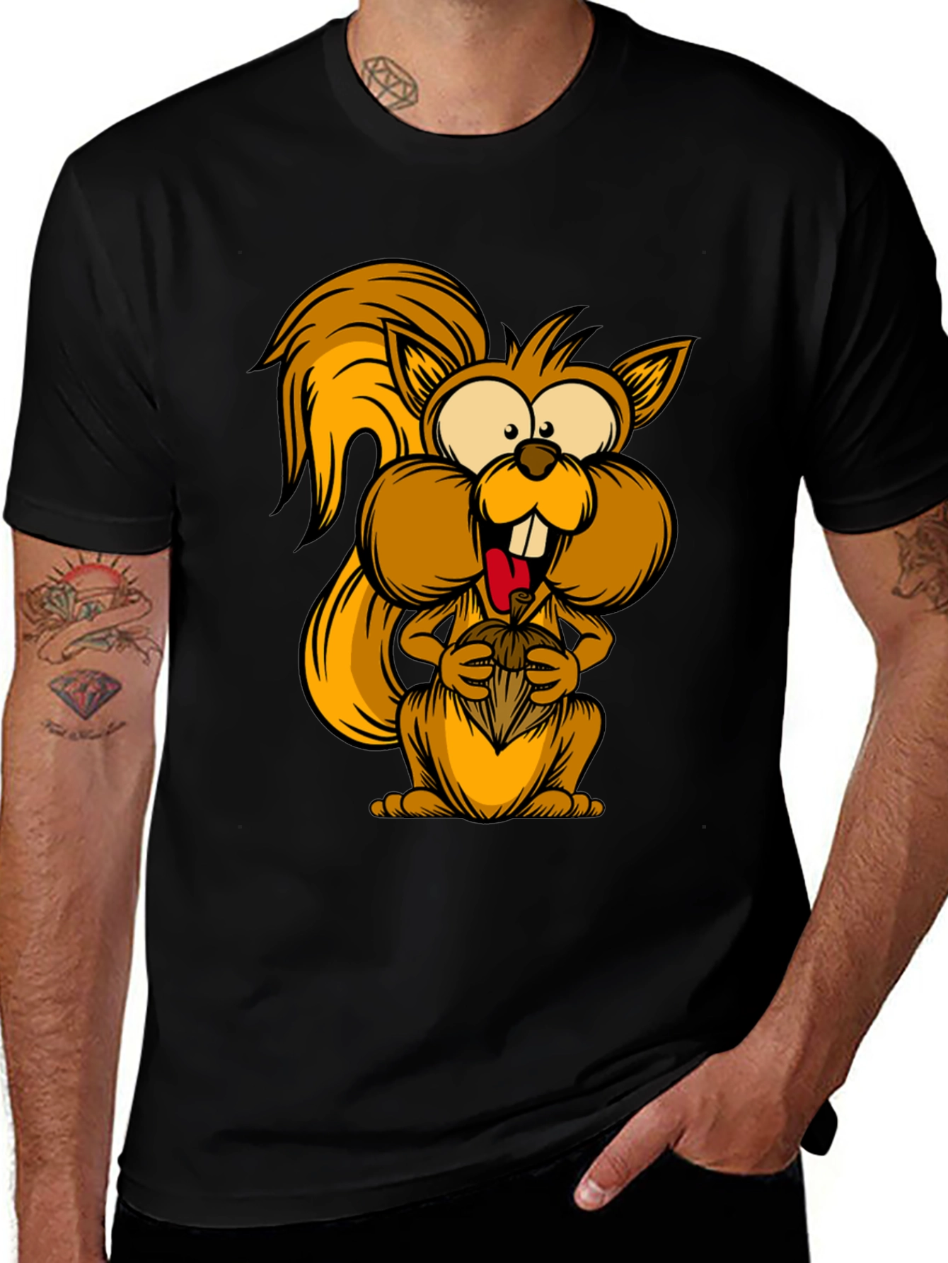 Variant 23 of Funny Squirrel Graphic Tee - Black Cotton T-Shirt