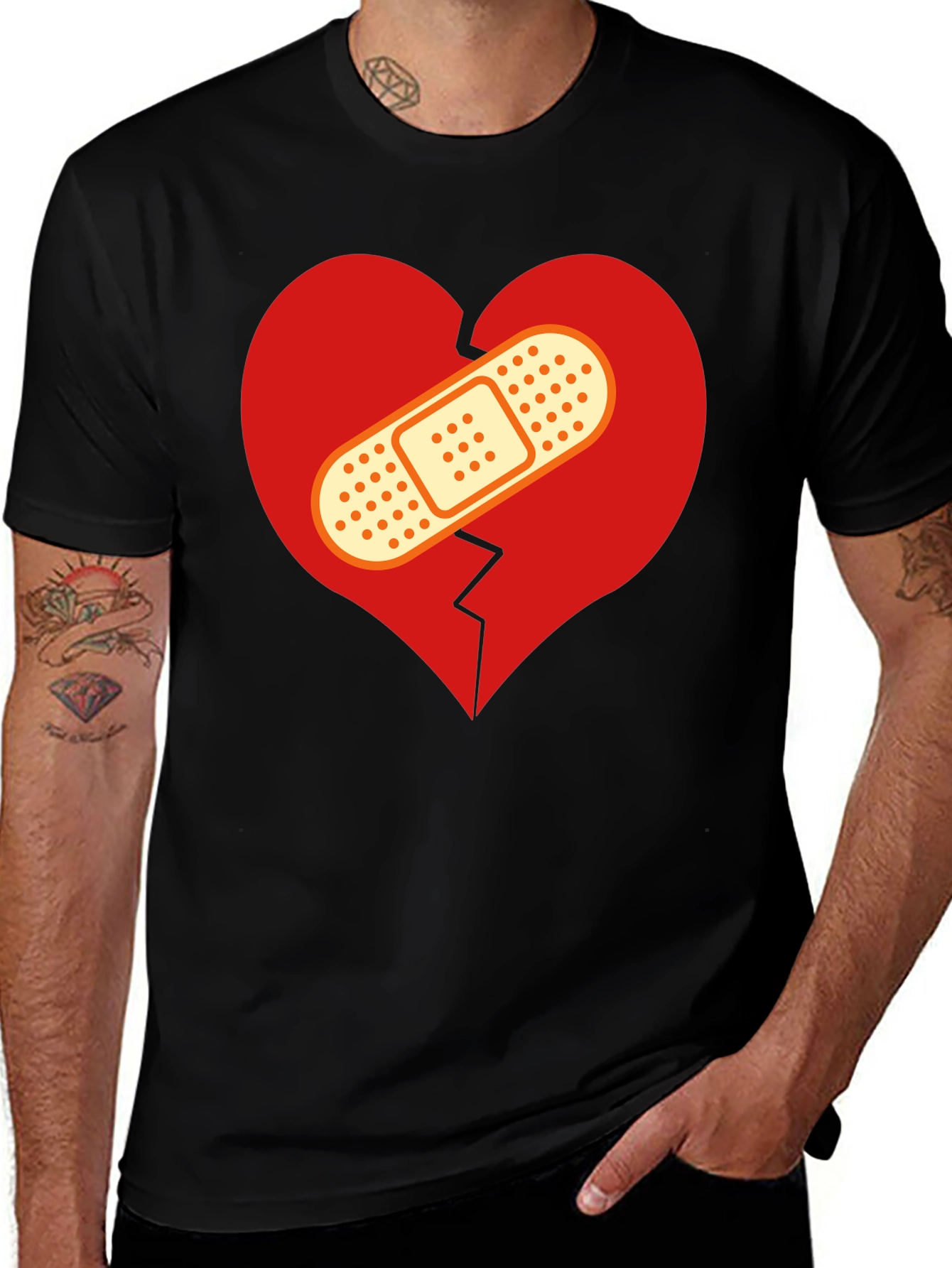 Variant 8 of Mended Heart Graphic T-Shirt - Black Crew Neck Tee