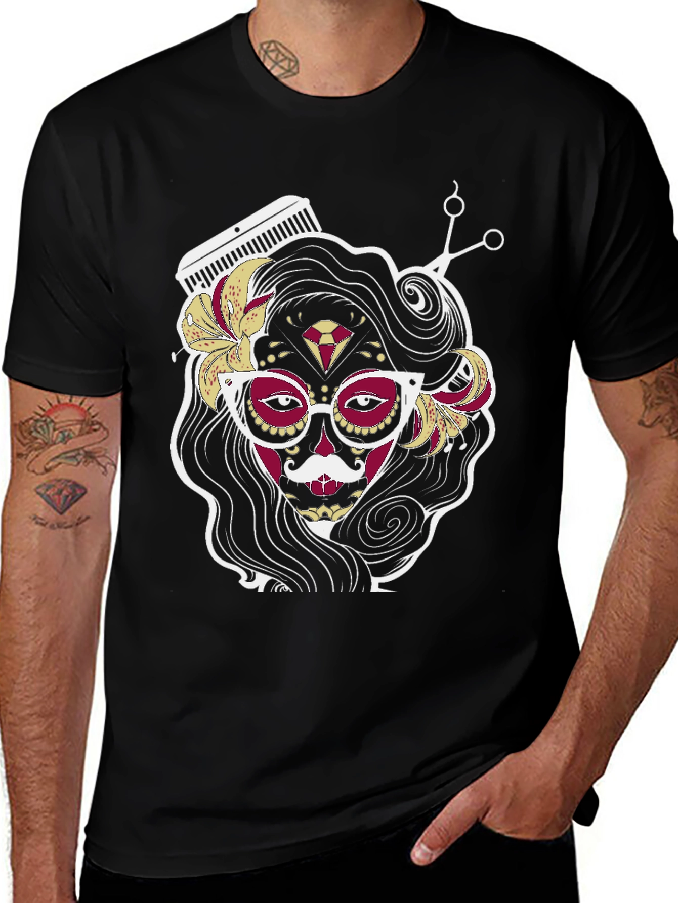 Variant 2 of Barber Sugar Skull Graphic T-Shirt