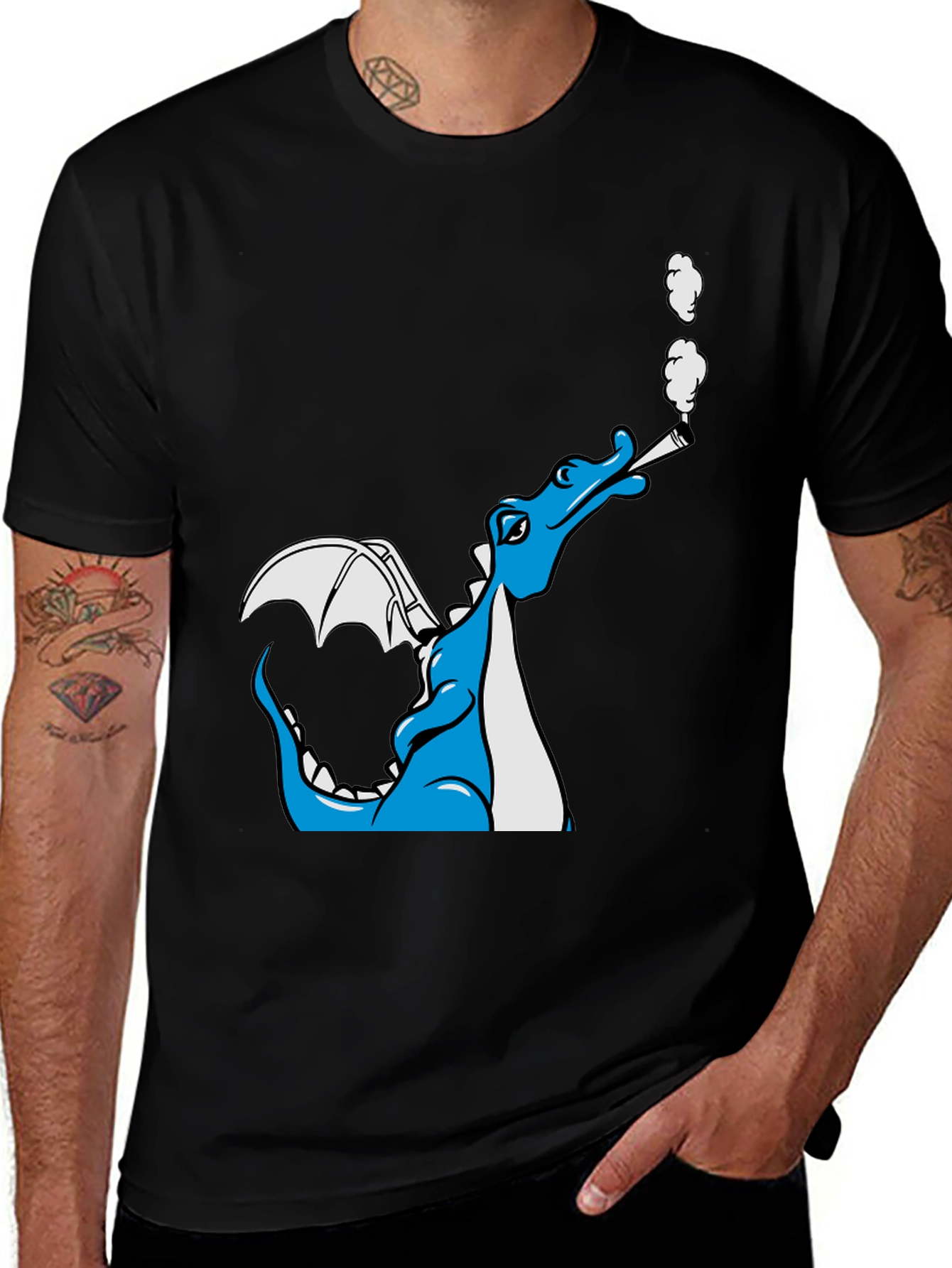 Variant 27 of Smoking Dragon Graphic Tee - Cool Cartoon Dragon T-Shirt