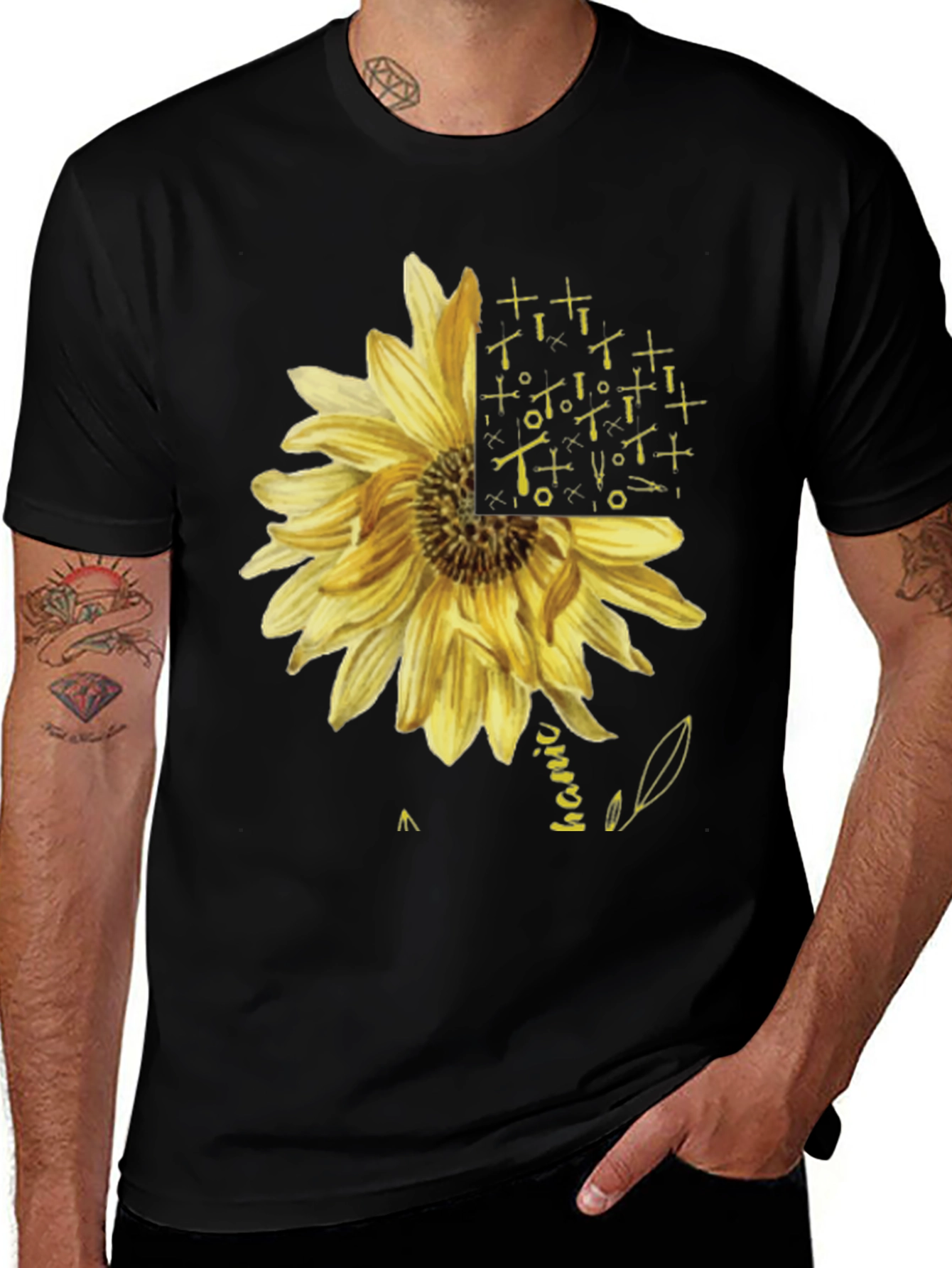 Variant 4 of Mechanic Sunflower Graphic T-Shirt - Black