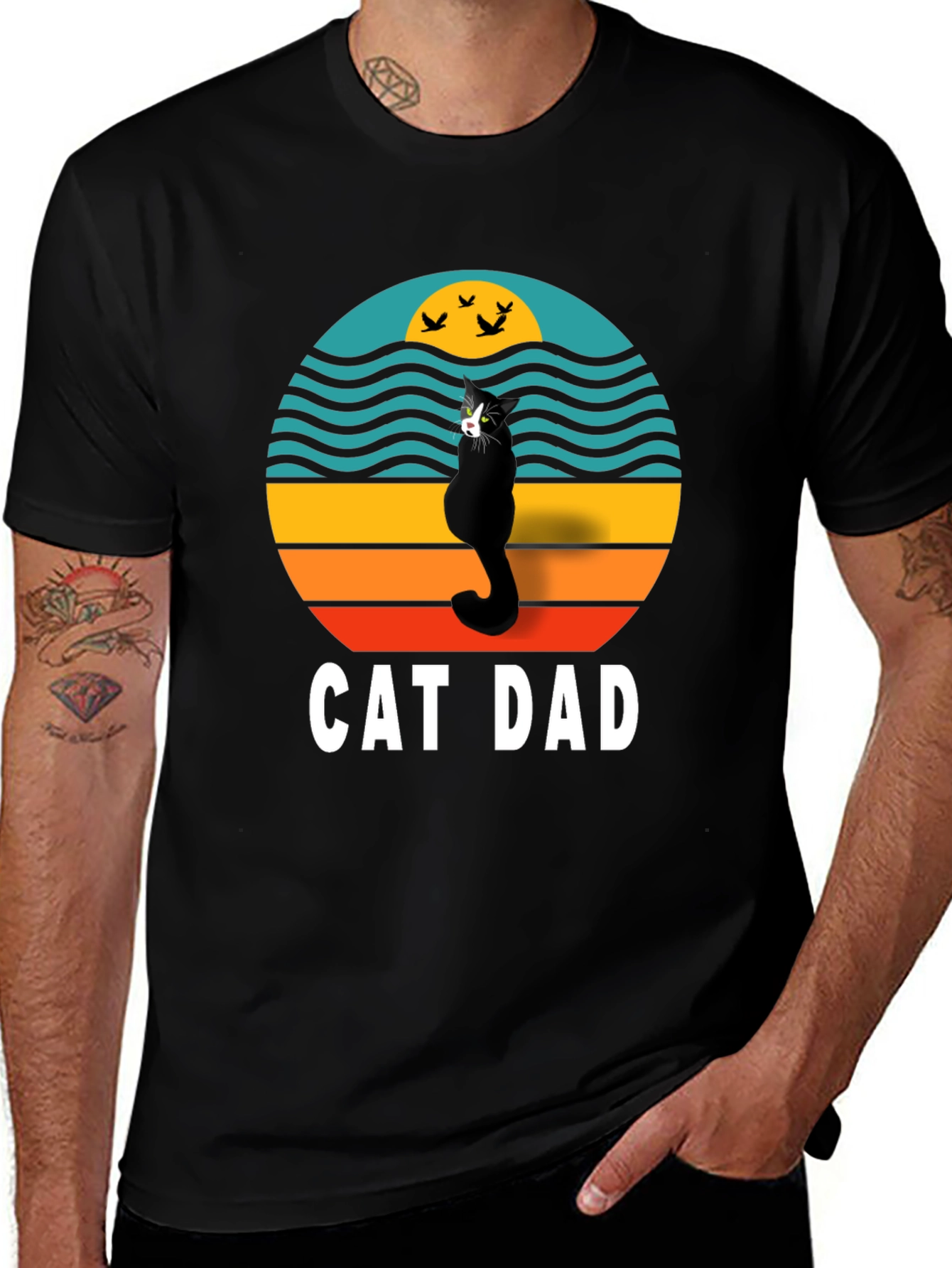 Variant 27 of Cat Dad T-Shirt - Retro Sunset Graphic Tee