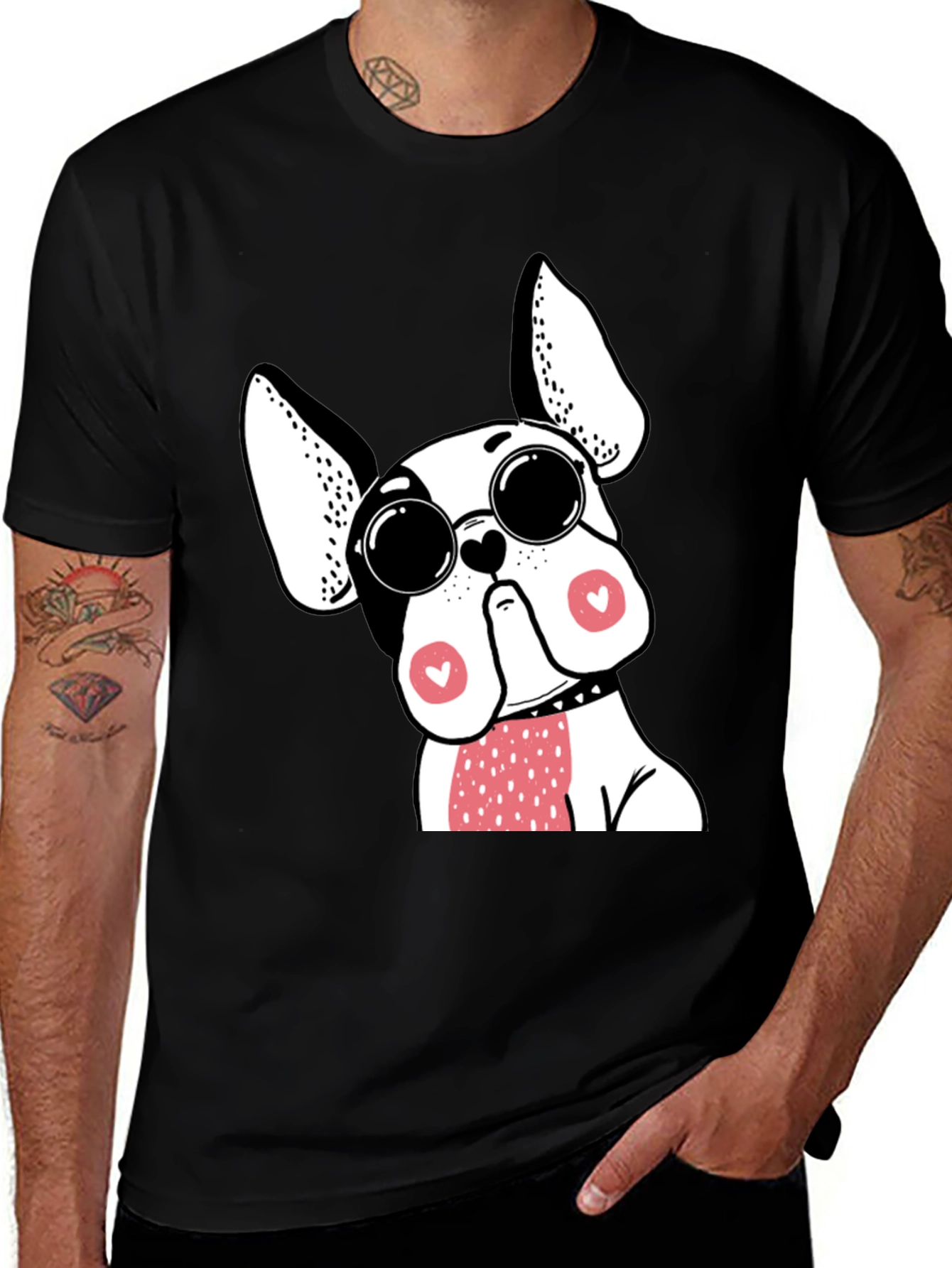 Variant 14 of Cute Dog Tee: Black T-Shirt with Fun Bulldog Graphic