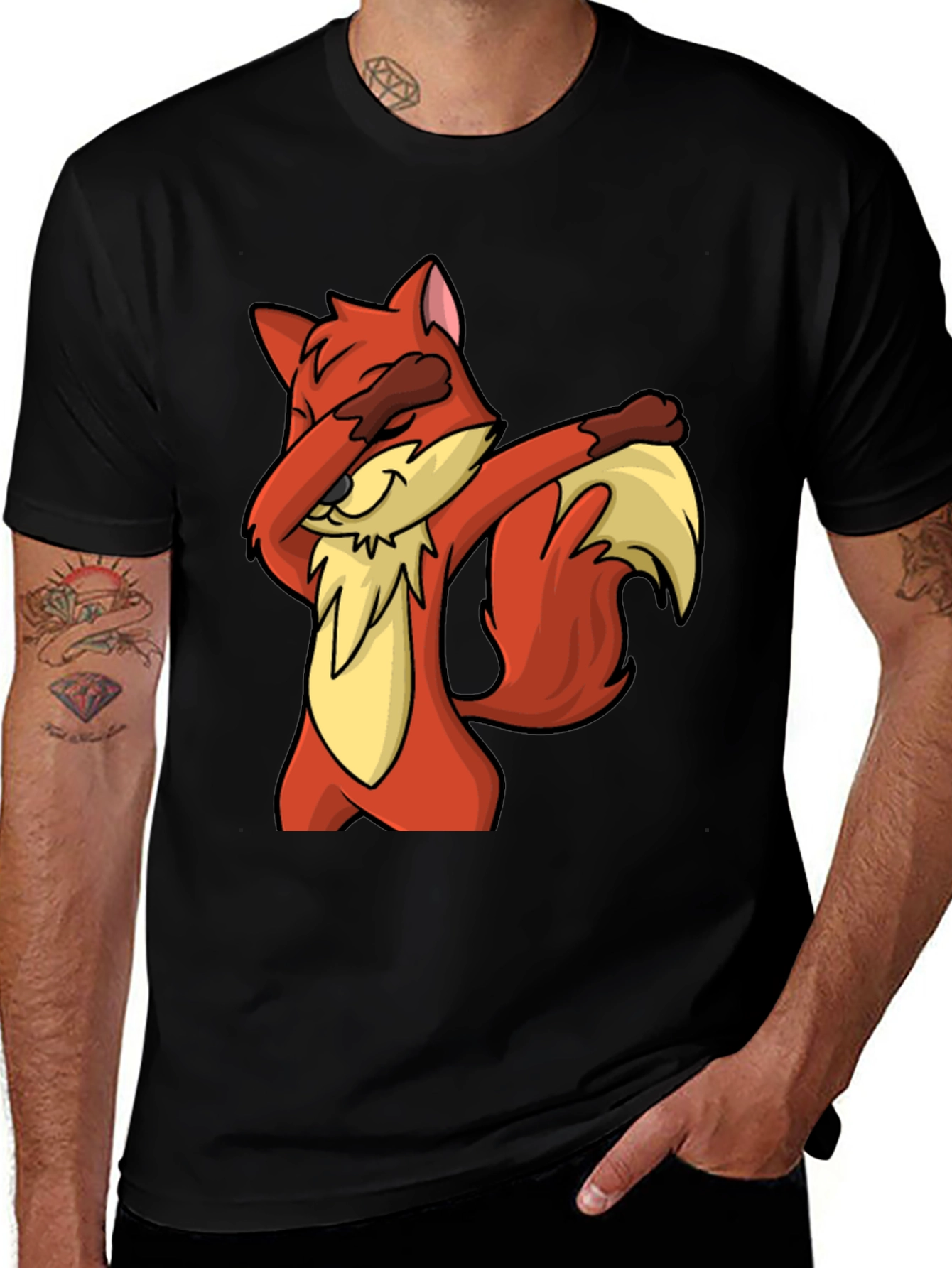 Variant 4 of Dabbing Fox Graphic Tee - Men's Black T-Shirt