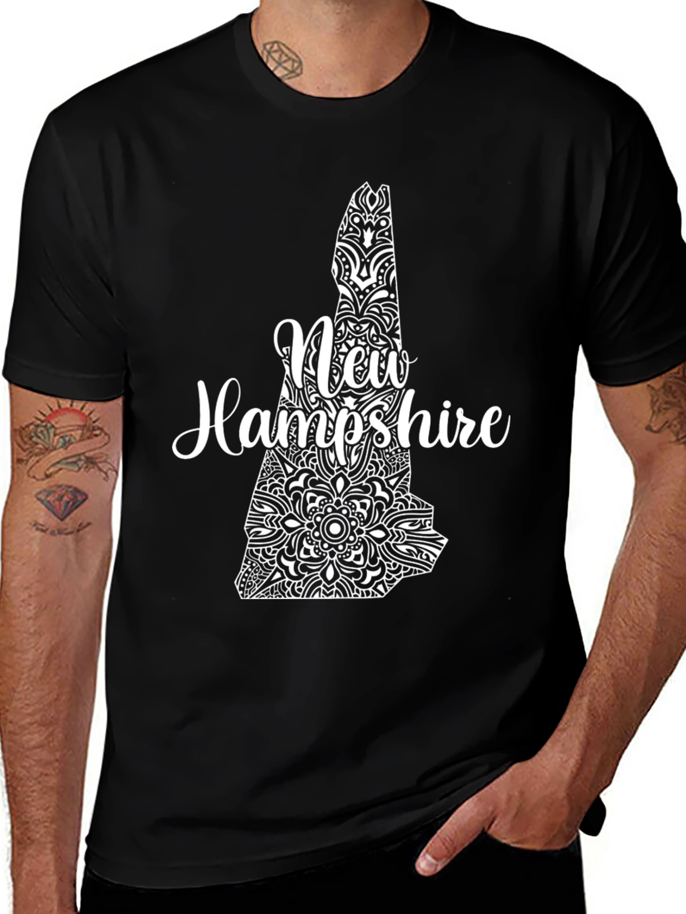 New Hampshire State Art T-Shirt - Black