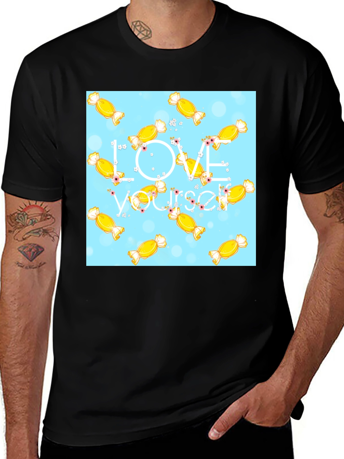 Variant 16 of Love Yourself Candy Pattern Black T-Shirt