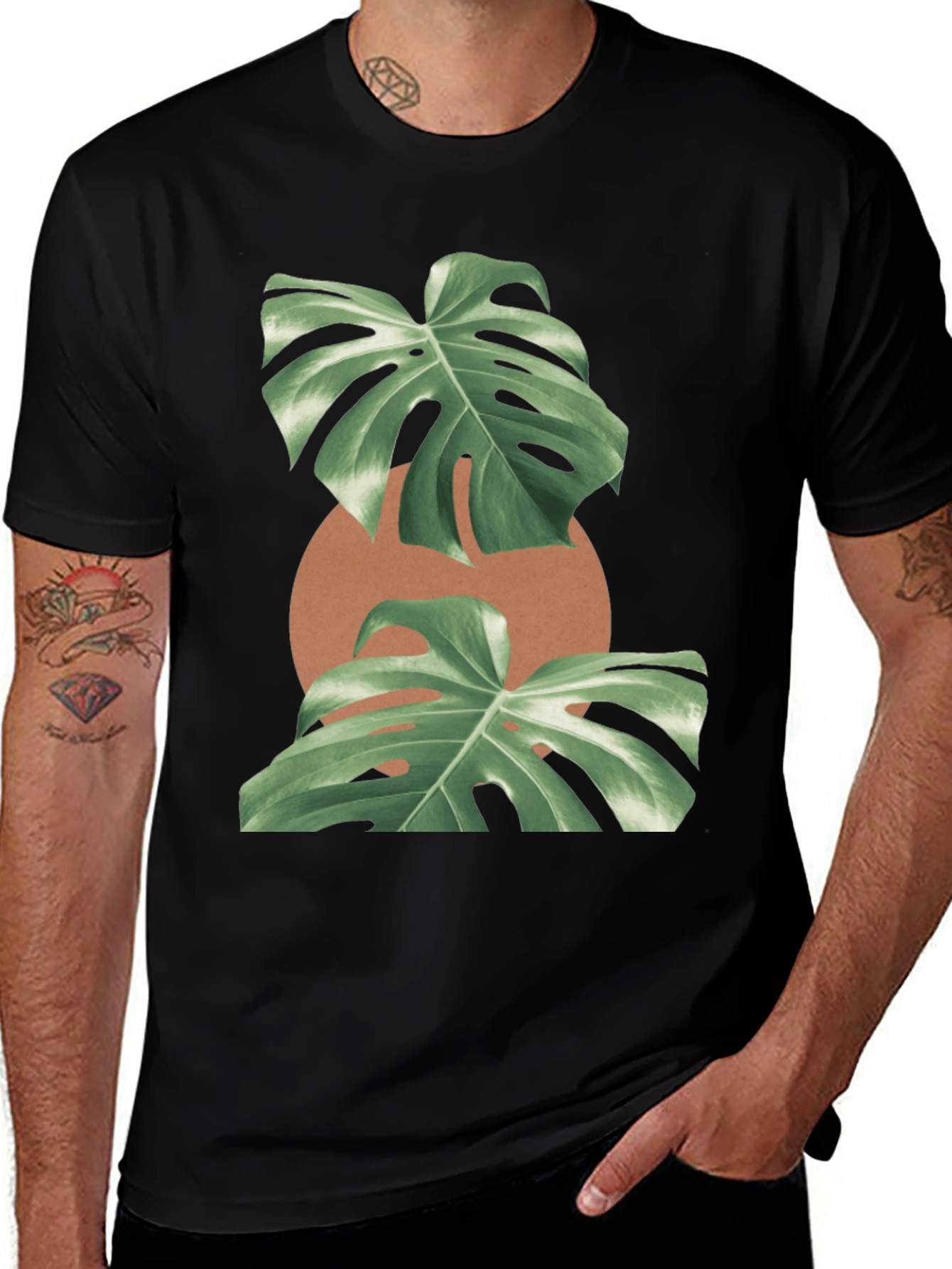 Variant 26 of Monstera Leaf Graphic Black T-Shirt