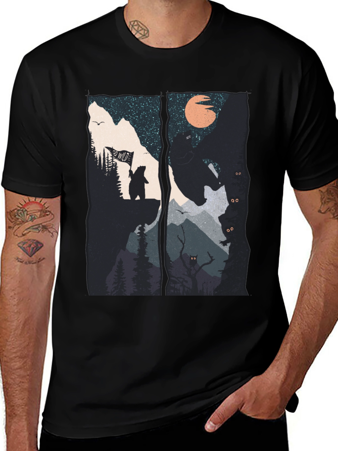 Variant 28 of Nature Bear Graphic Tee - Go Wild! Black T-Shirt