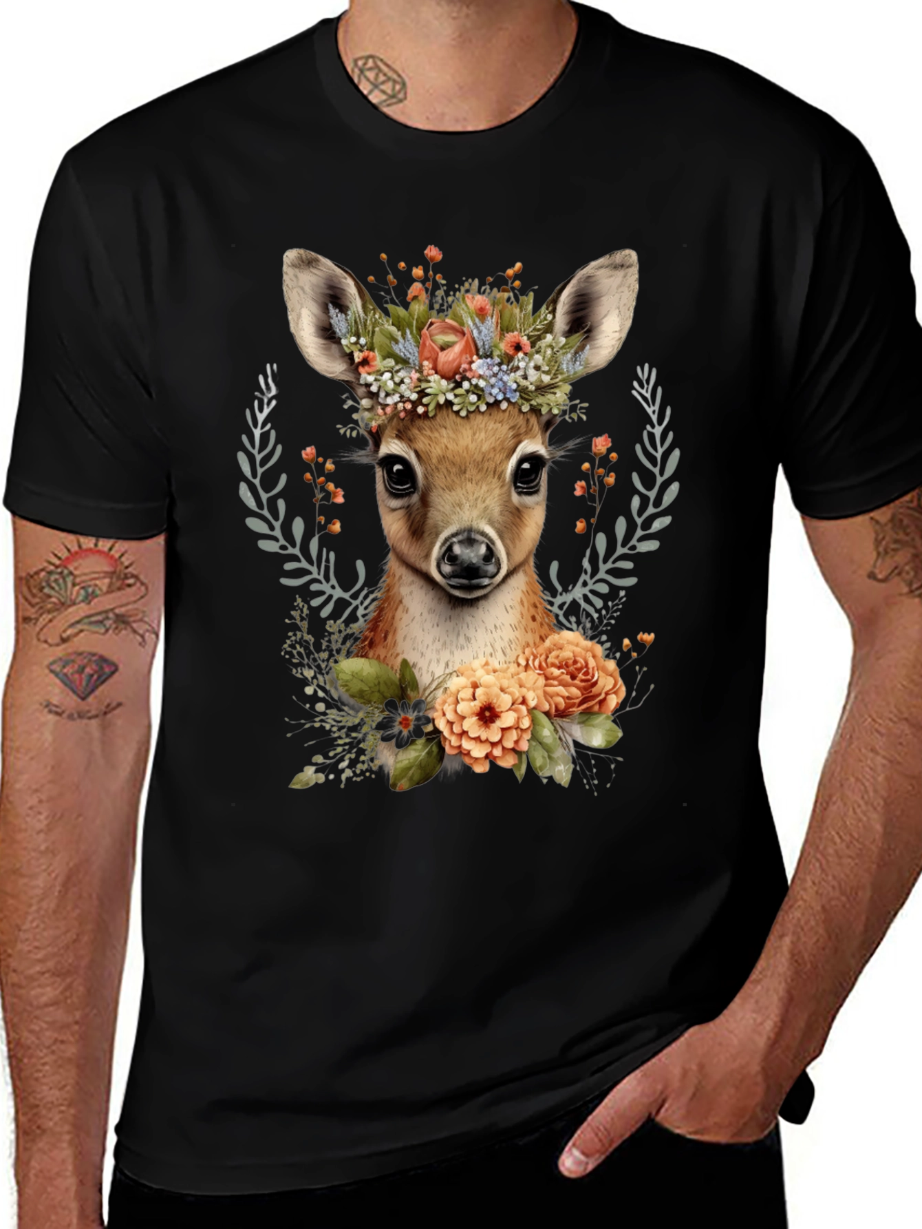 Variant 21 of Floral Deer Graphic T-Shirt - Unisex