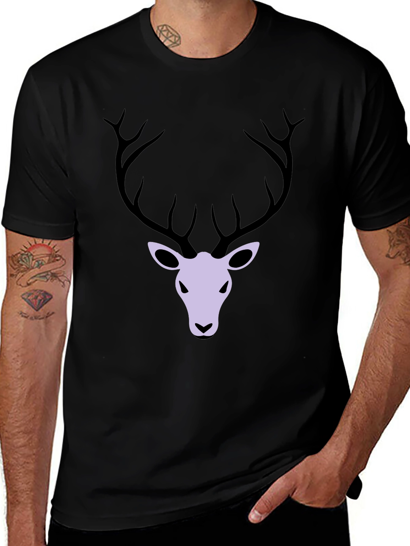 Variant 28 of Men's Black T-Shirt with Deer Graphic