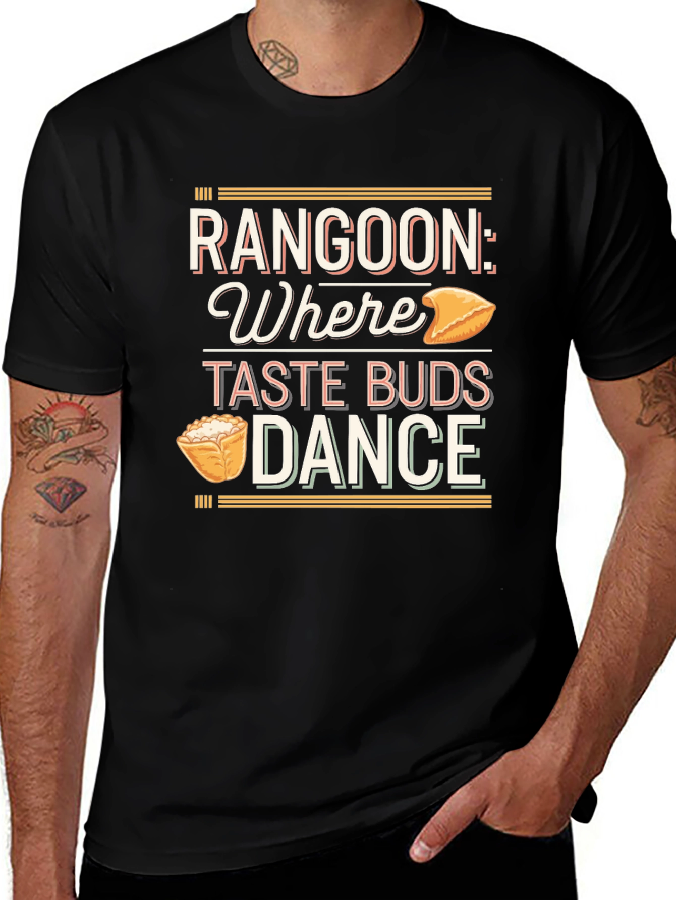 Variant 10 of Rangoon Taste Buds Dance Black Cotton T-Shirt