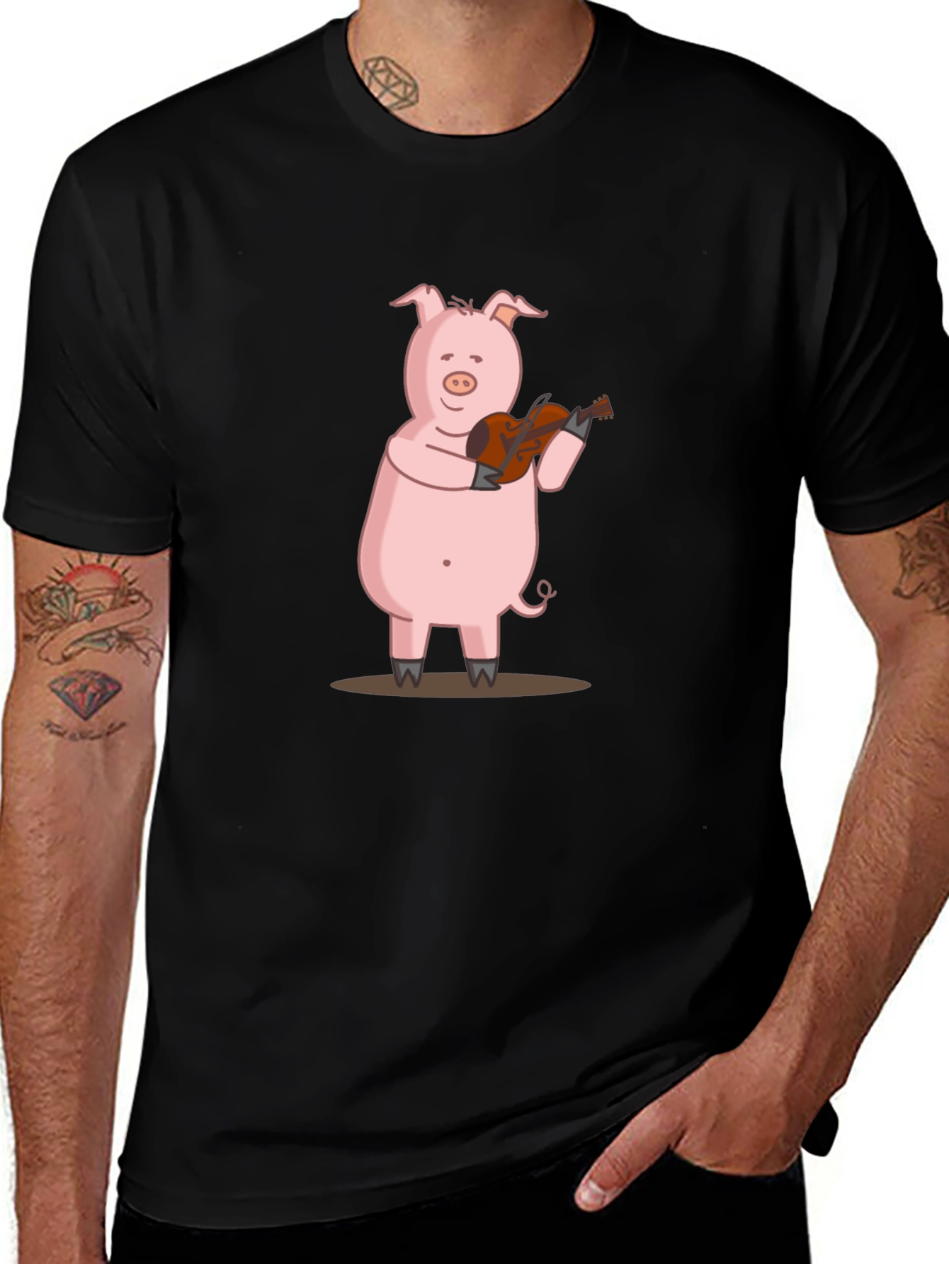 Variant 27 of Pig Playing Guitar Graphic Tee - Black