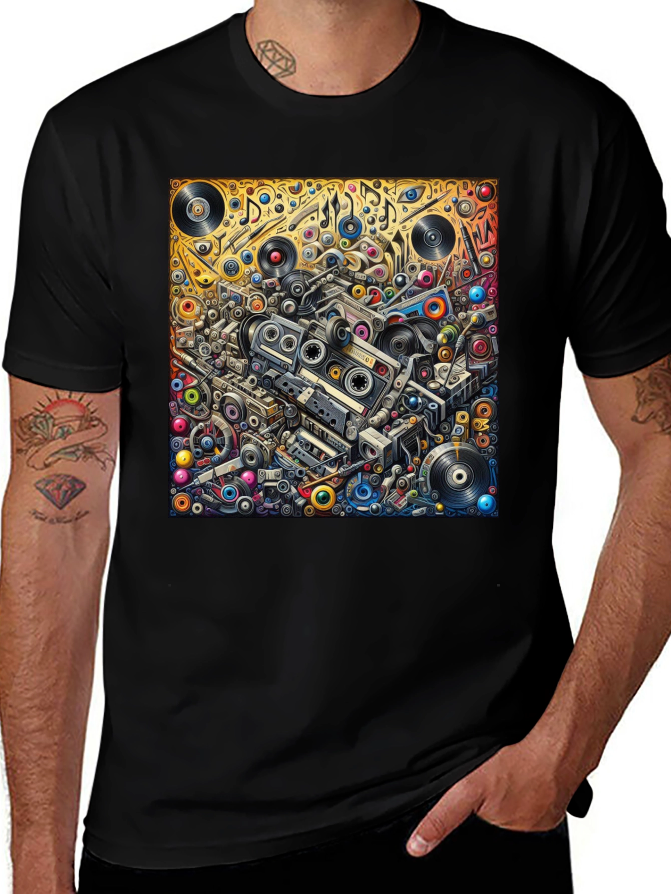 Variant 9 of Retro Music Mania Black T-Shirt