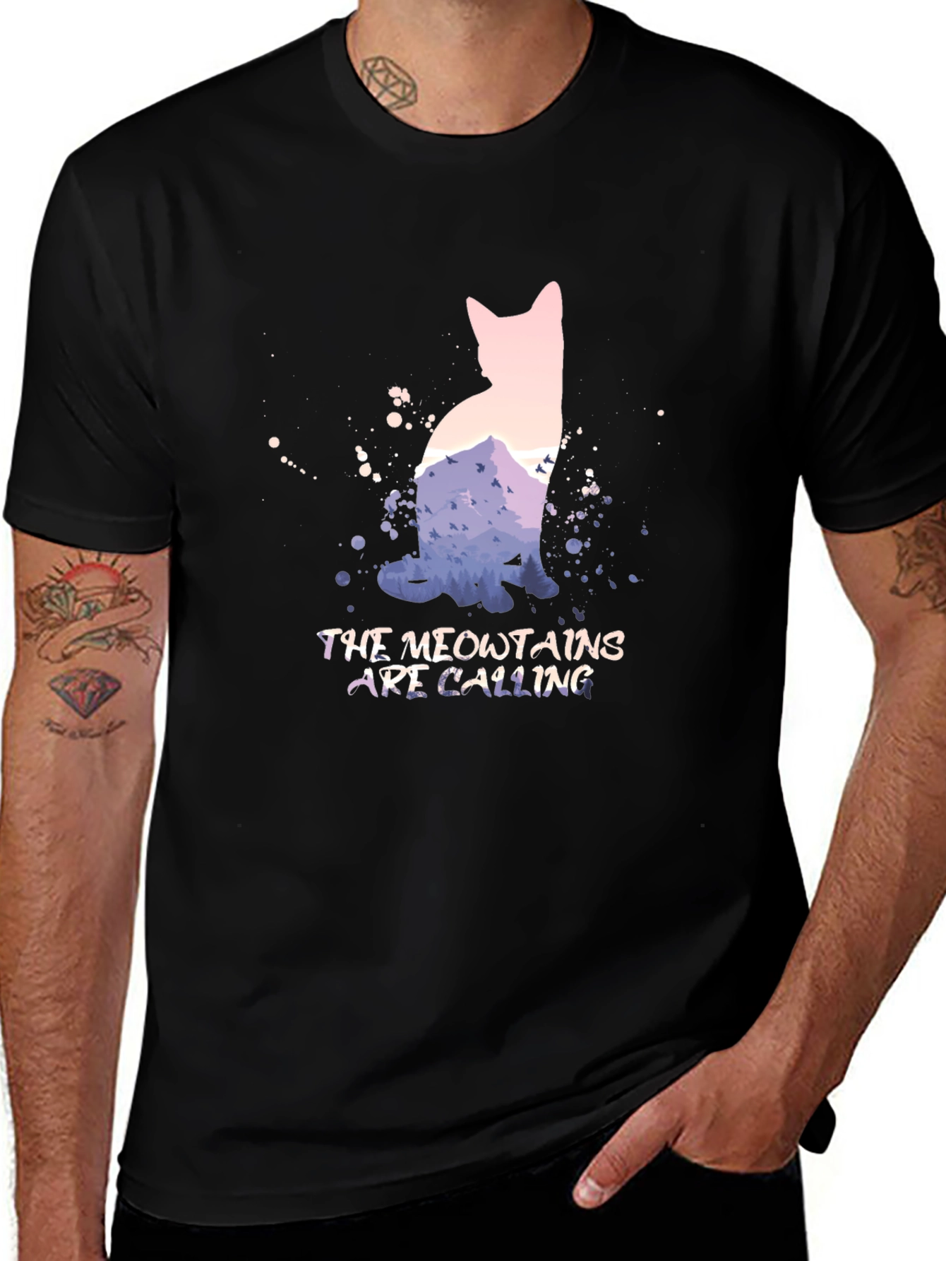Variant 10 of Cat Mountains Calling T-Shirt - Black