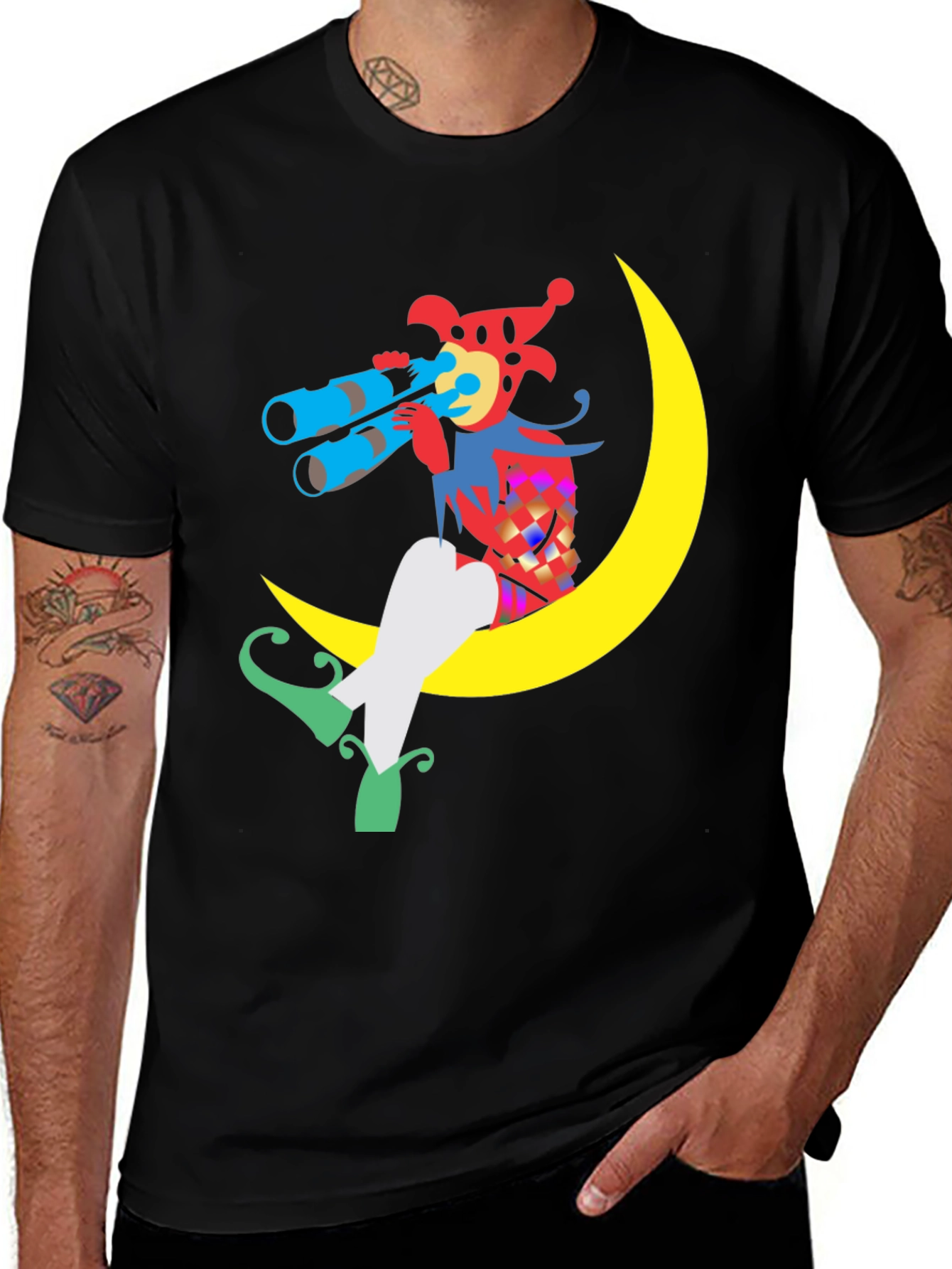 Variant 11 of Whimsical Moon Jester Graphic Tee - Black