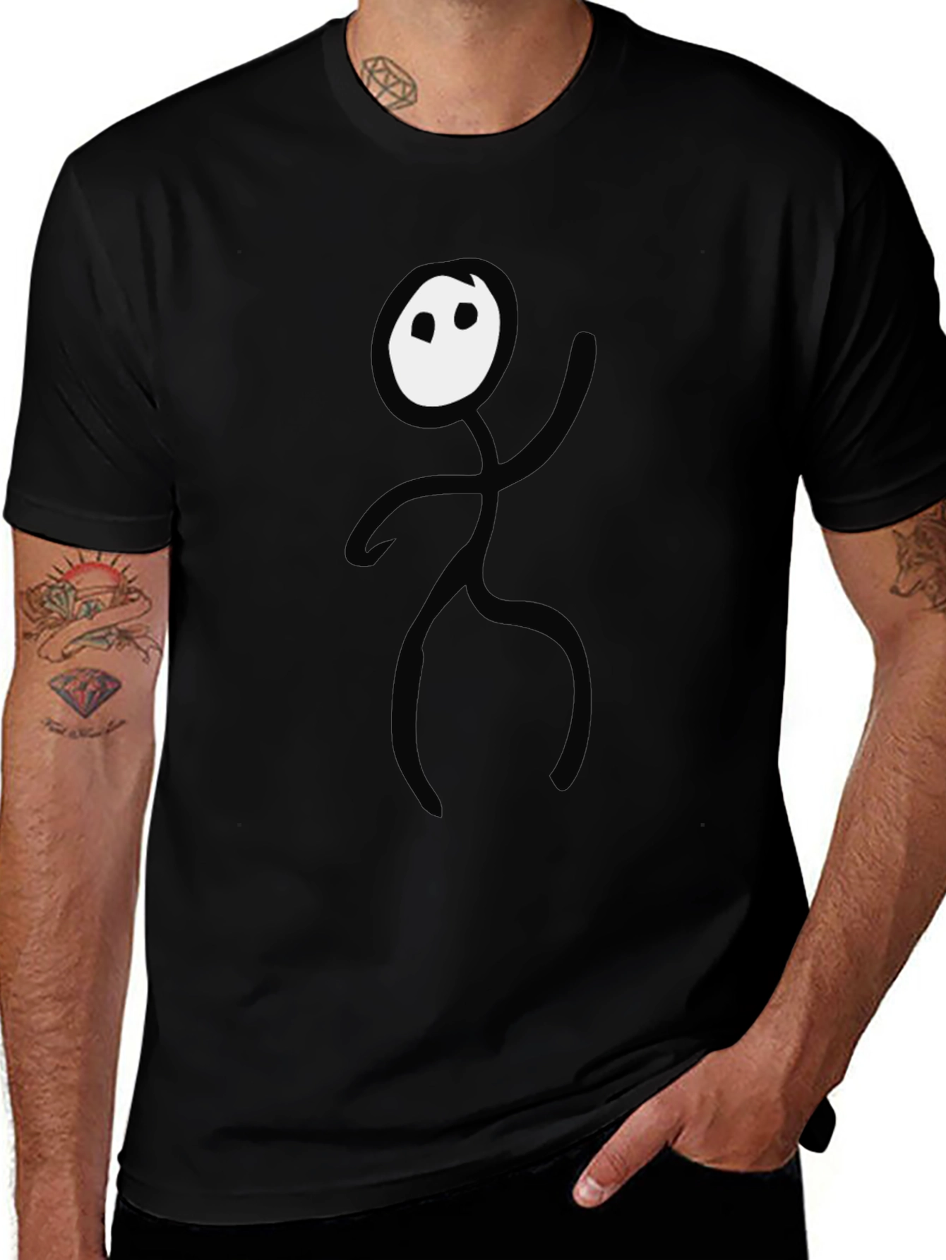 Variant 18 of Funny Stick Figure Graphic Tee - Black Cotton T-Shirt