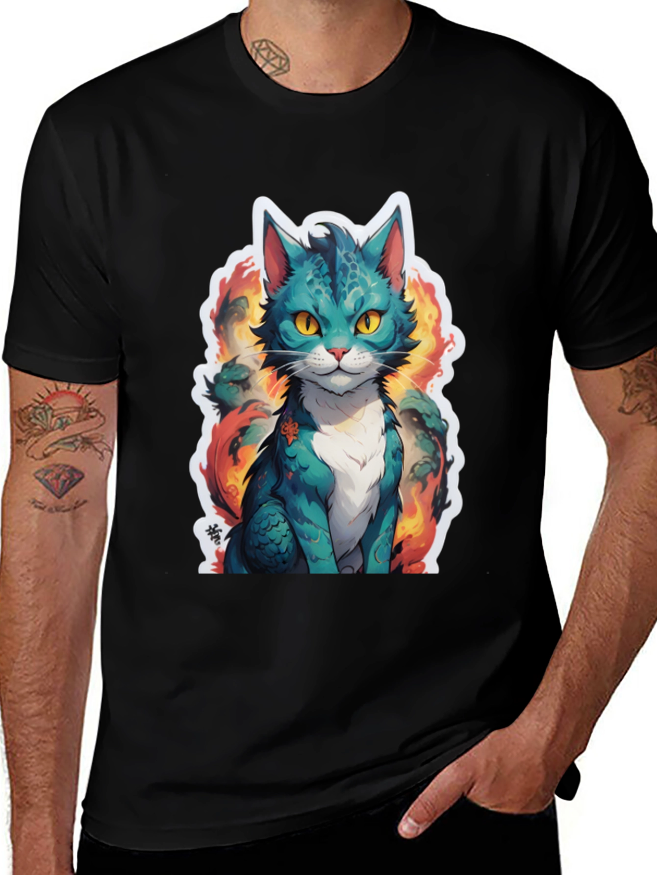 Variant 12 of Fiery Feline Tee - Graphic Cat T-Shirt