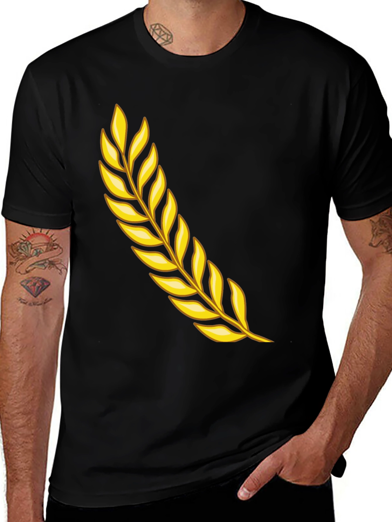 Variant 19 of Black T-Shirt with Golden Wheat Design