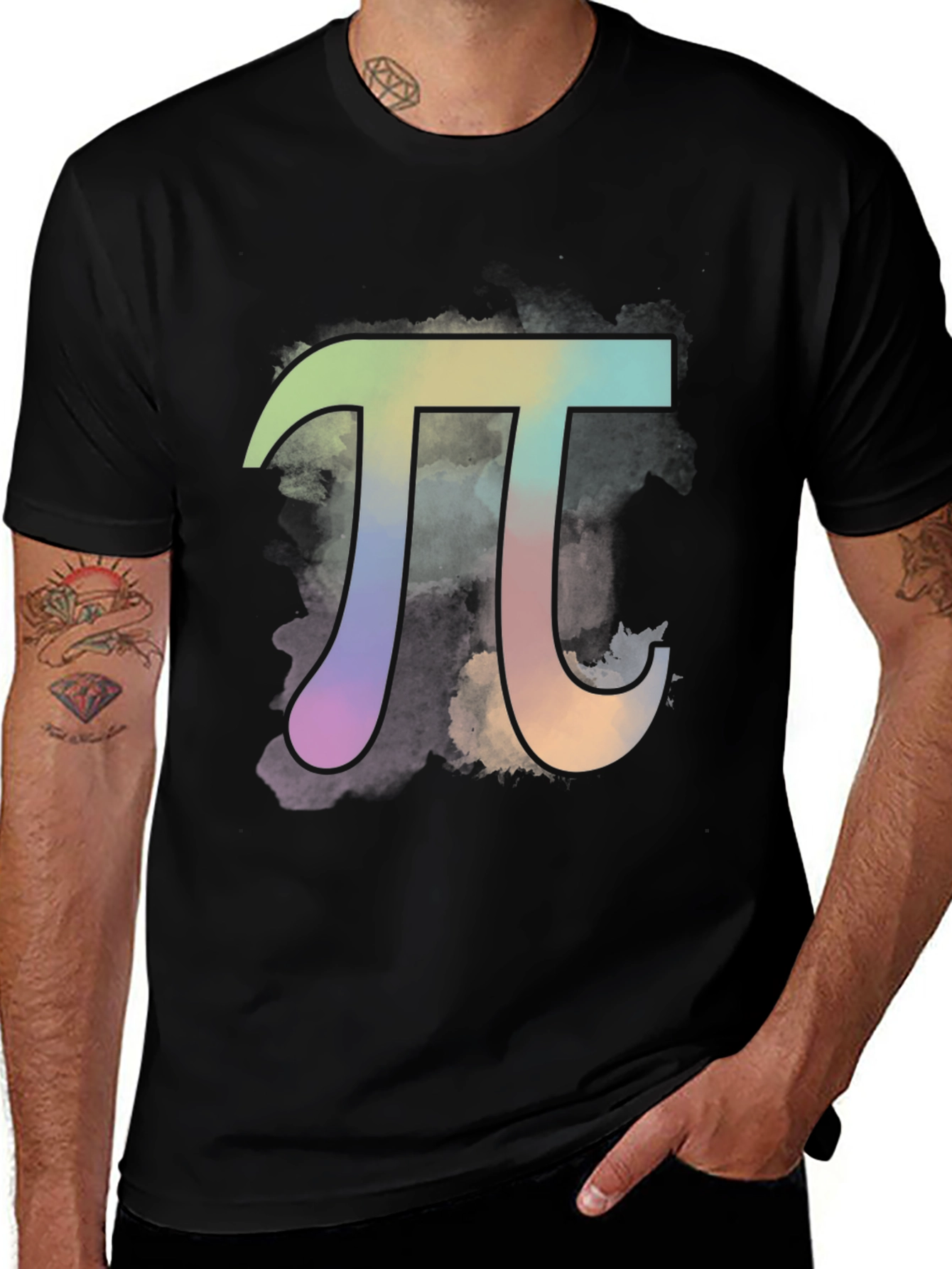 Colorful Pi Symbol Black T-Shirt