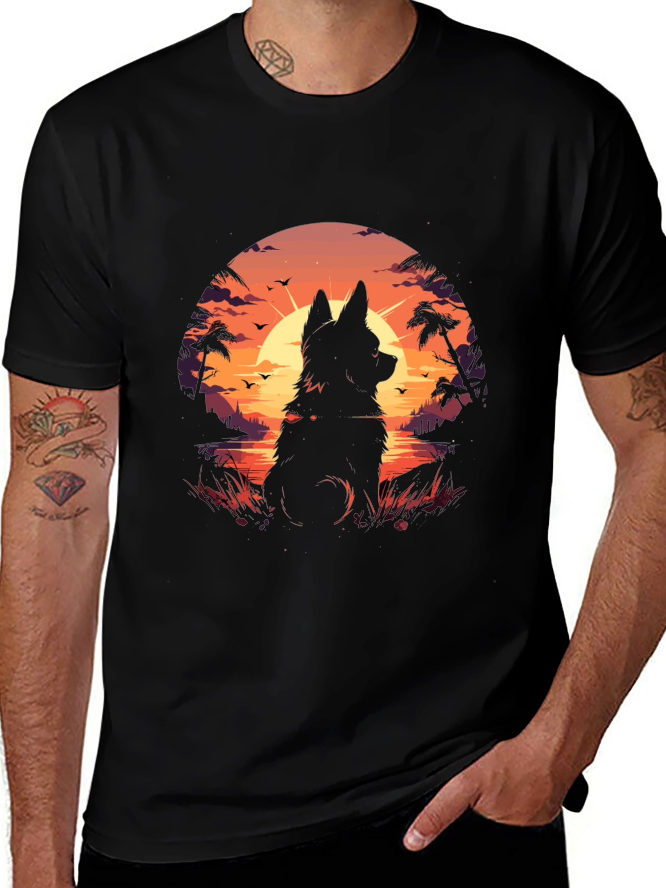 Variant 6 of Sunset Dog Silhouette Graphic Tee