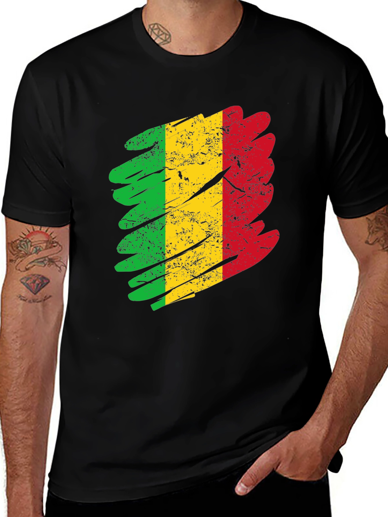 Mali Flag Grunge T-Shirt - Black Cotton Tee