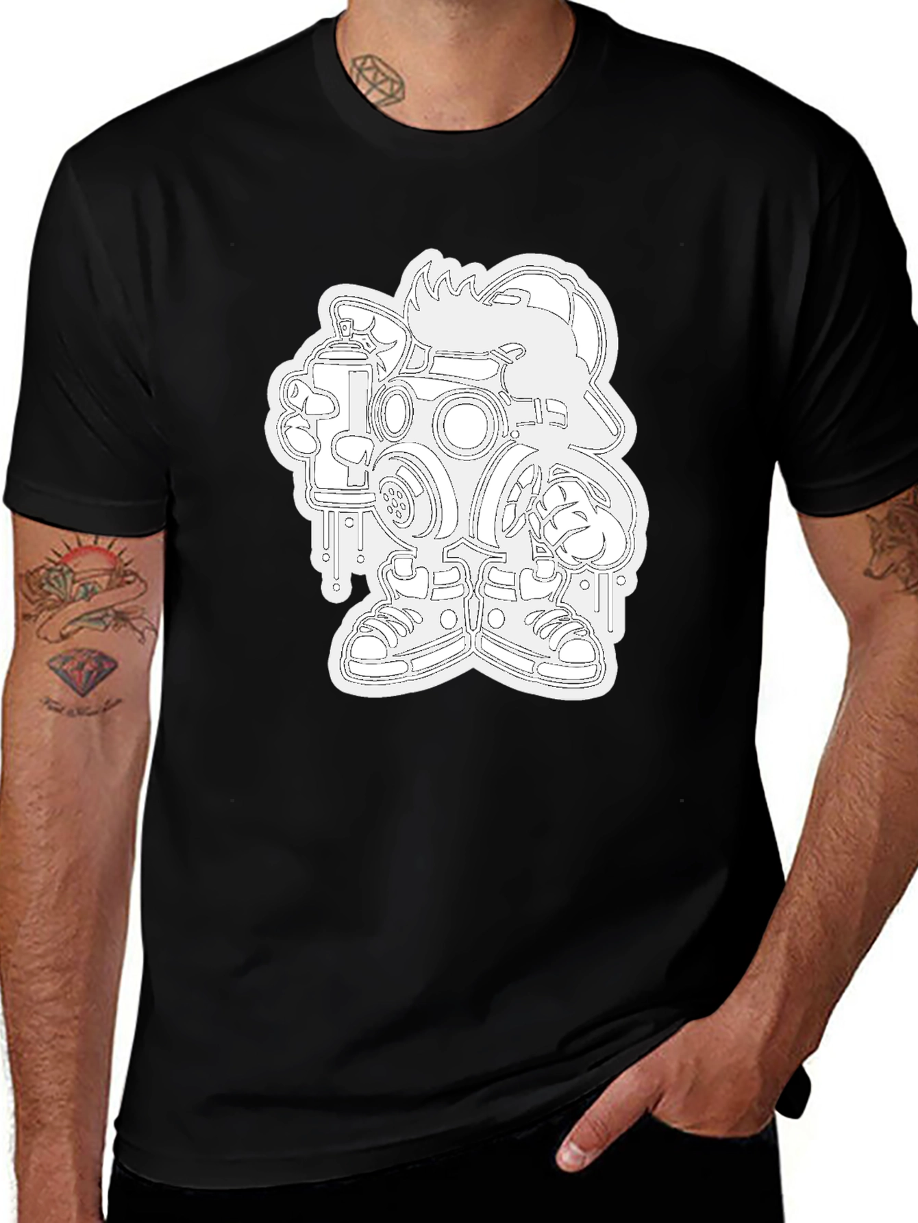 Variant 2 of Urban Style Black T-Shirt with Graffiti Art
