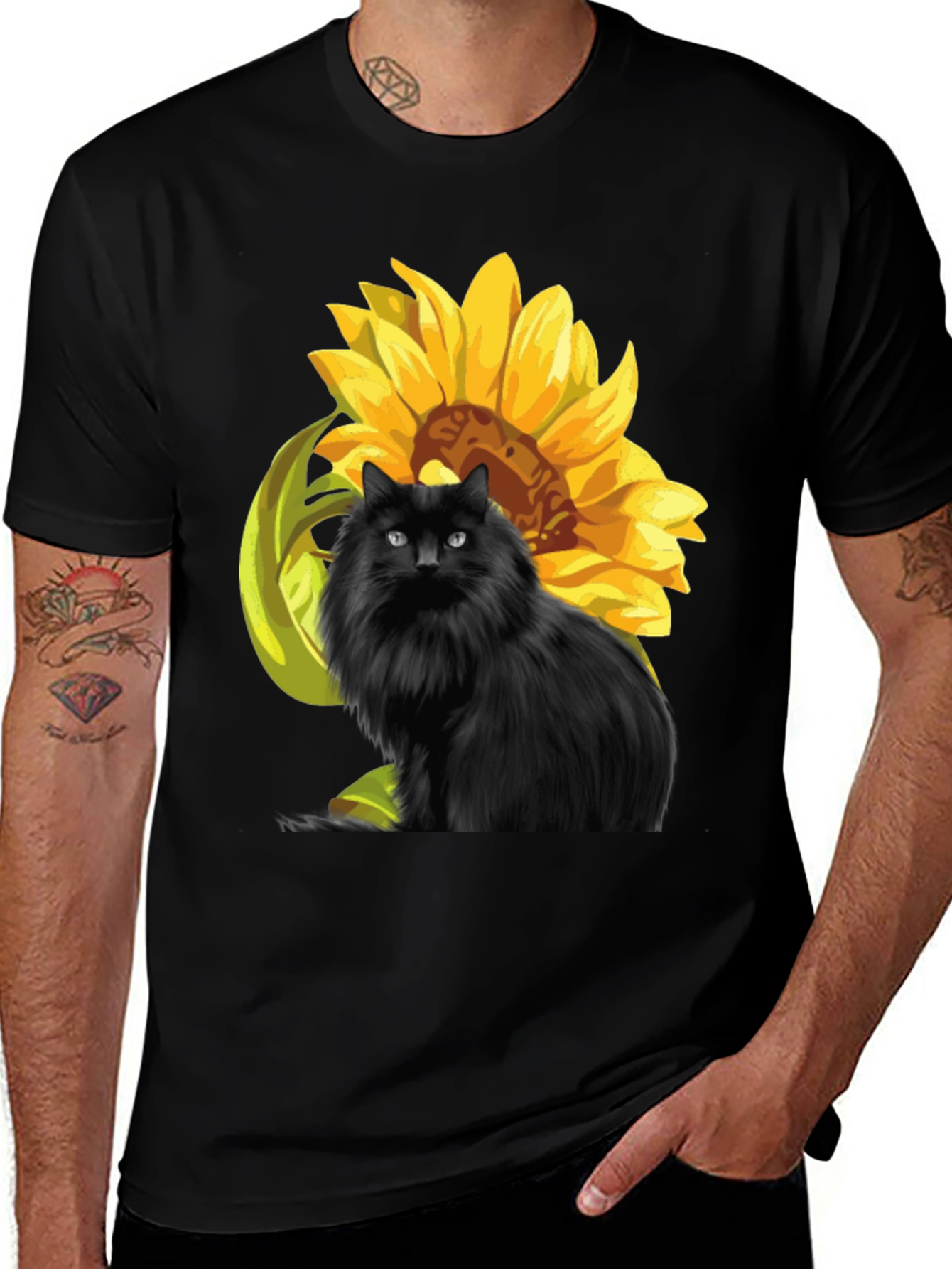 Variant 13 of Black Cat and Sunflower Graphic Tee