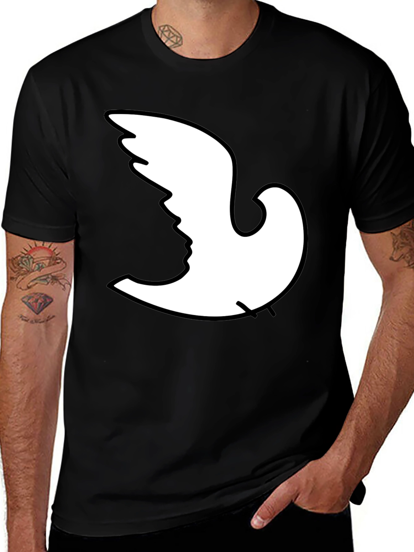 Variant 21 of Optical Illusion Dove Face Graphic T-Shirt