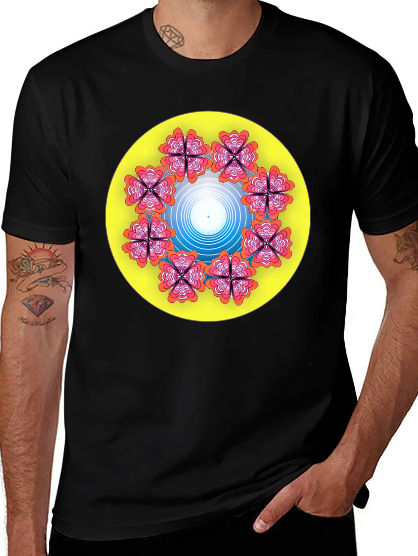Floral Mandala Graphic T-Shirt - Black