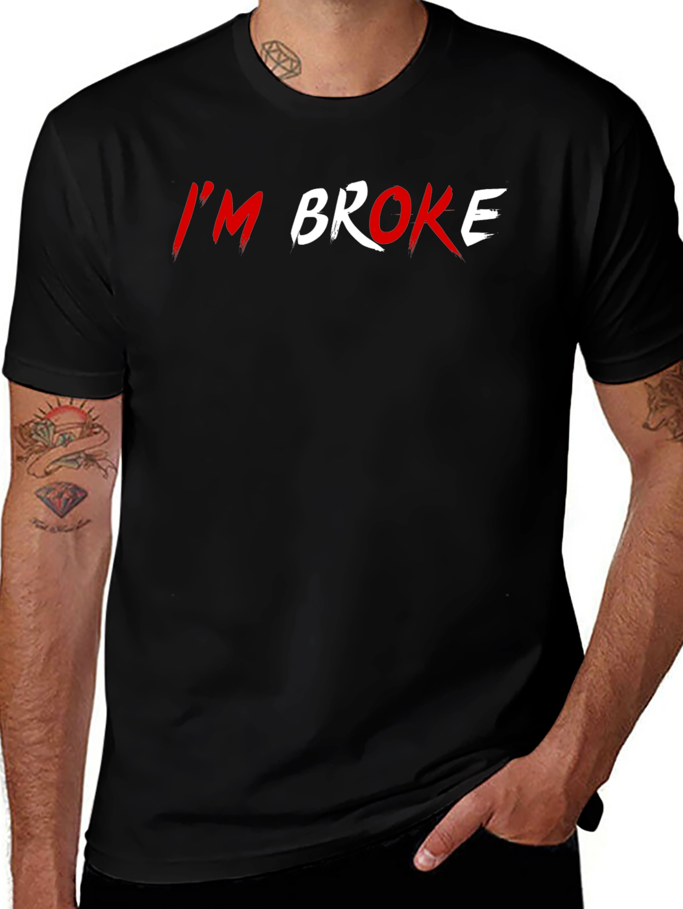 Variant 2 of I'm Broke Graphic T-Shirt - Black Crew Neck Tee