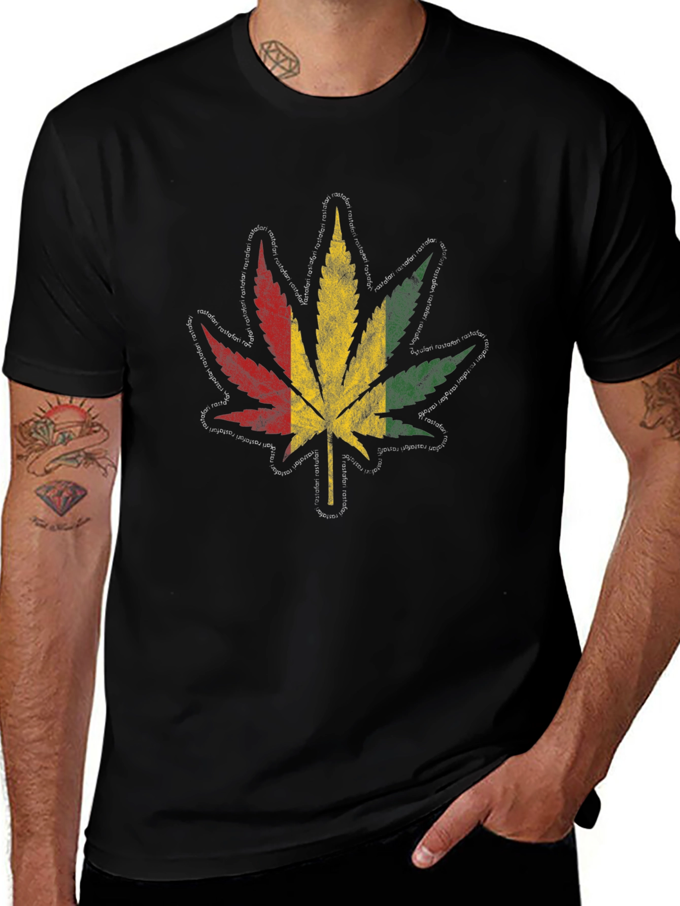 Rasta Leaf Graphic Tee - Black Cotton T-Shirt
