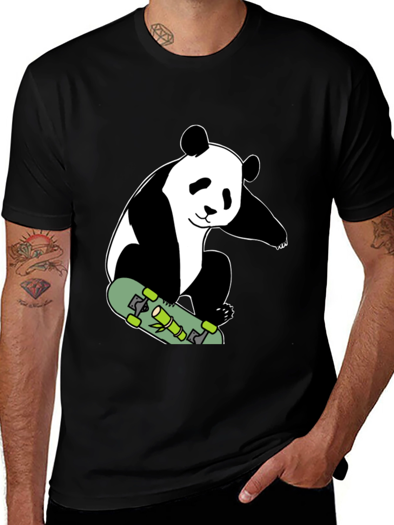 Variant 30 of Panda Skateboard T-Shirt - Black