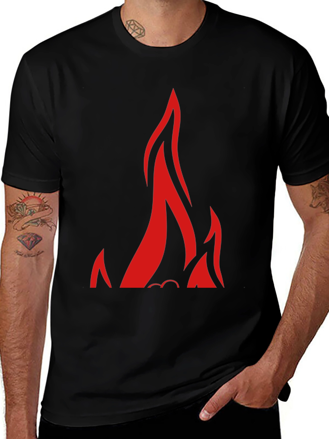 Variant 2 of Black T-Shirt with Bold Red Flames Design
