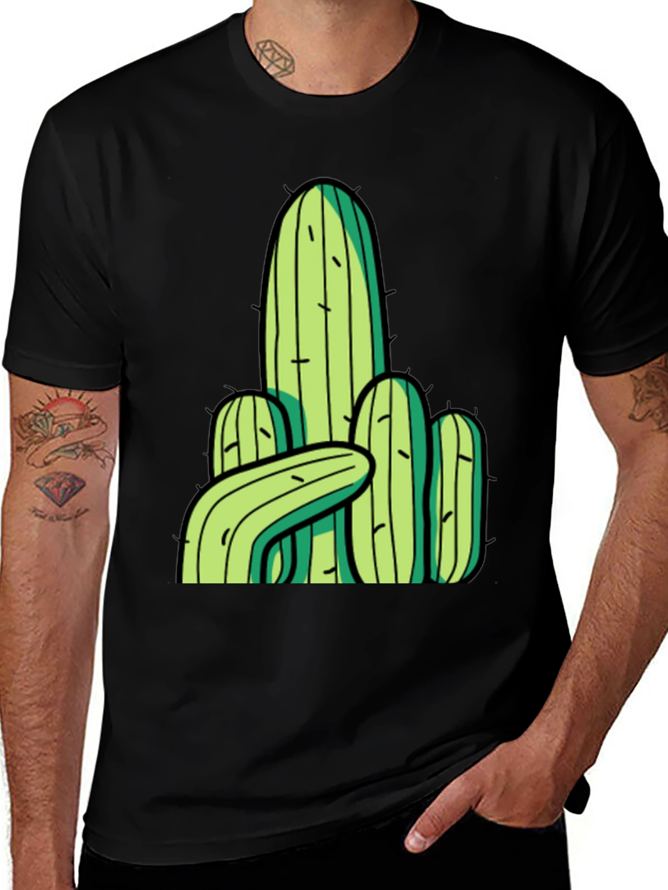 Variant 13 of Cactus Graphic Tee - Black Cotton T-Shirt