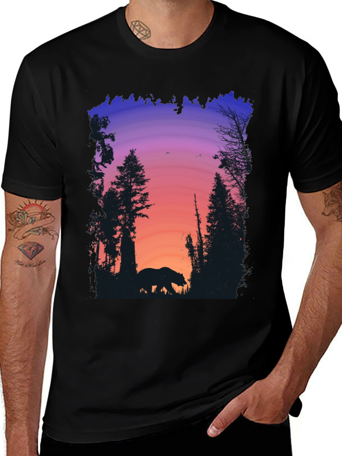 Variant 30 of Bear Silhouette Sunset Graphic Tee - Black