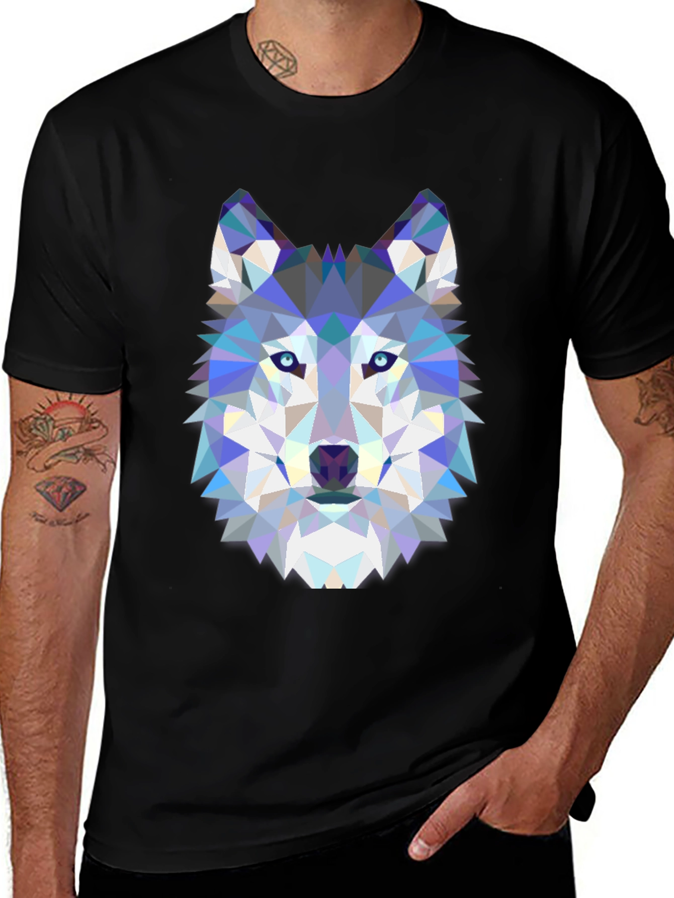 Variant 15 of Geometric Wolf Graphic Tee - Men's Black T-Shirt